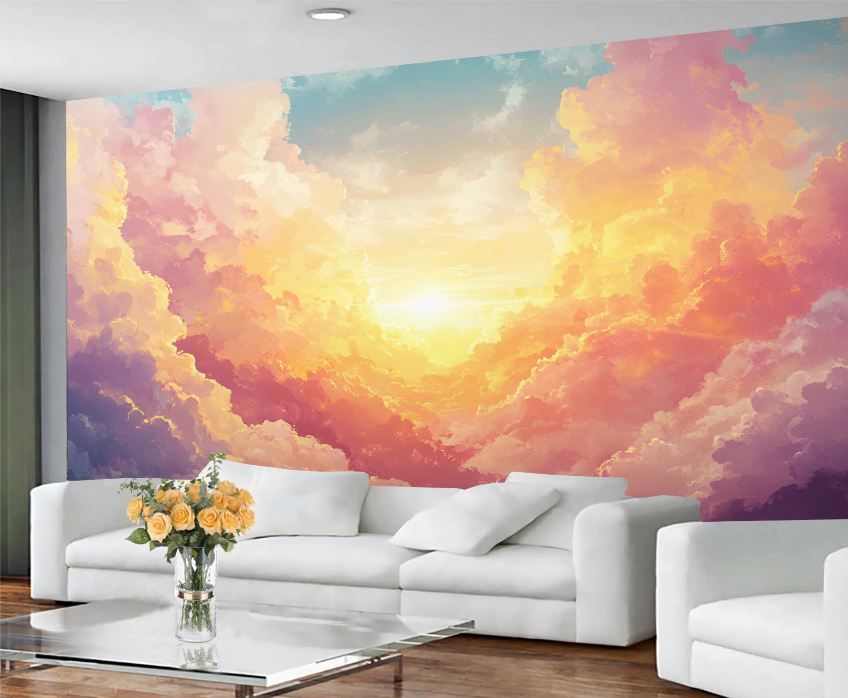 GIVLWF Cloud Wallpaper, Sunset Sky Self Adhesive Wallpaper for Living Room, Abstract Clouds Wall Paper for Bedroom, Sky Cloud Wall Mural, Natural Scenery Large Mural & Room Decor
