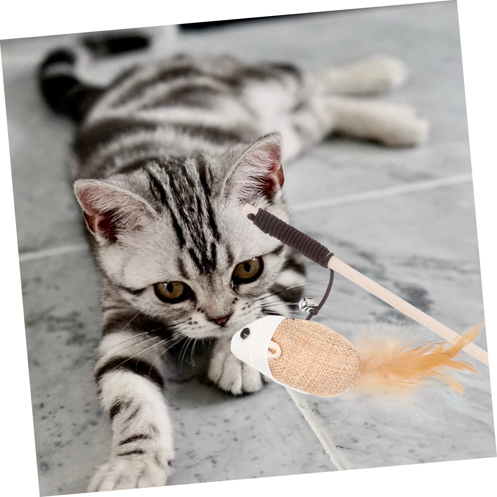 ibasenice Jouet Chat Interactif Forme De Chaton avec Clochette Bâtonnet Amusant Portable pour Chat
