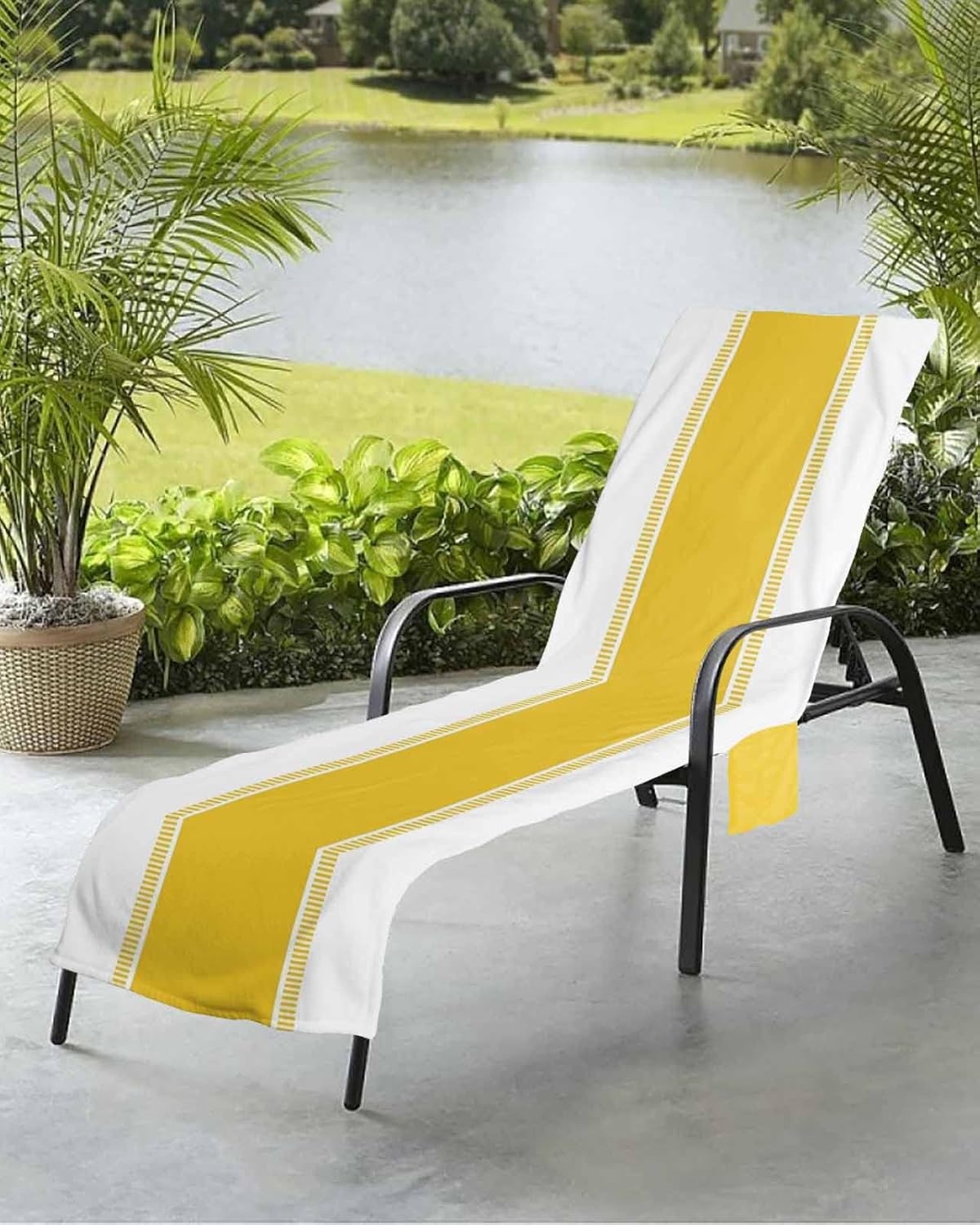 Orange Geometric Beach Pool Patio Lounge Chaise Chair Cover Towel With Pockets,Absorbent & Quick Dry Microfiber Towel Cover Bag Summer Accessories for Sunbathing Modern Minimalist Abstract Stripe
