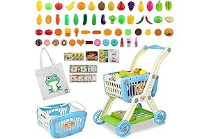 Kids Shopping Cart: Play Food, Fruits, Vegetables, Dessert and Shop Accessories