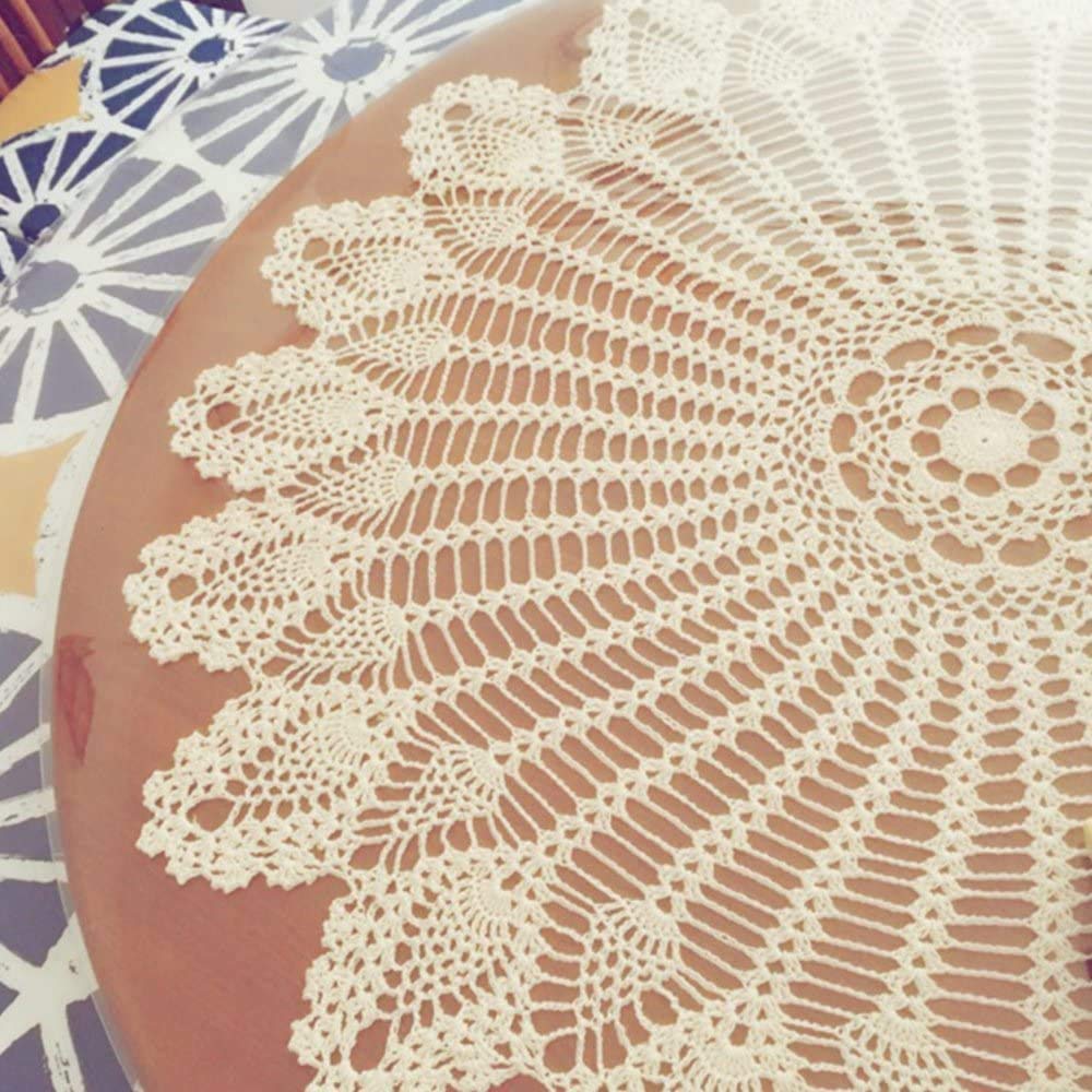 Runde Gehäkelte Tischdeckchen – 40 Cm Durchmesser, Beige Baumwolle, Handgefertigt