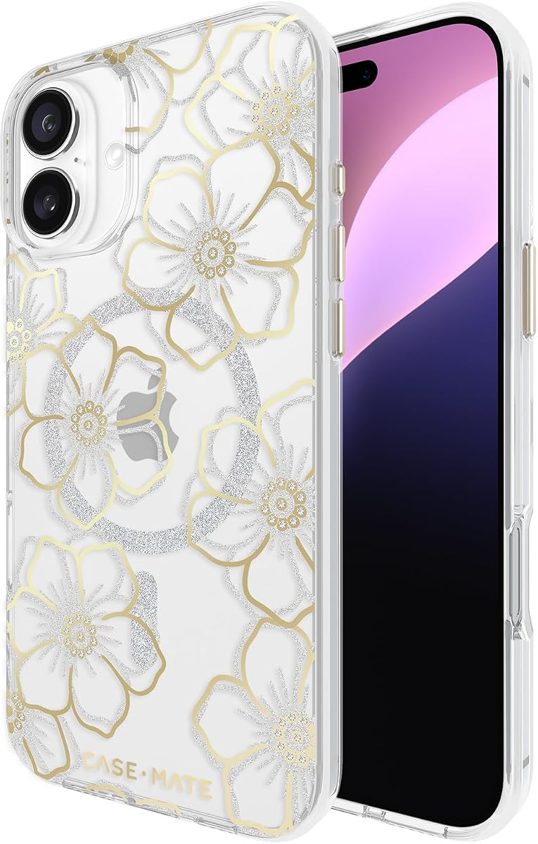 Funda para iPhone 16 Plus [Compatible con MagSafe] – Funda para teléfono floral brillante con protección contra caídas de 12 pies – Funda magnética premium para iPhone 16 Plus – Gemas florales