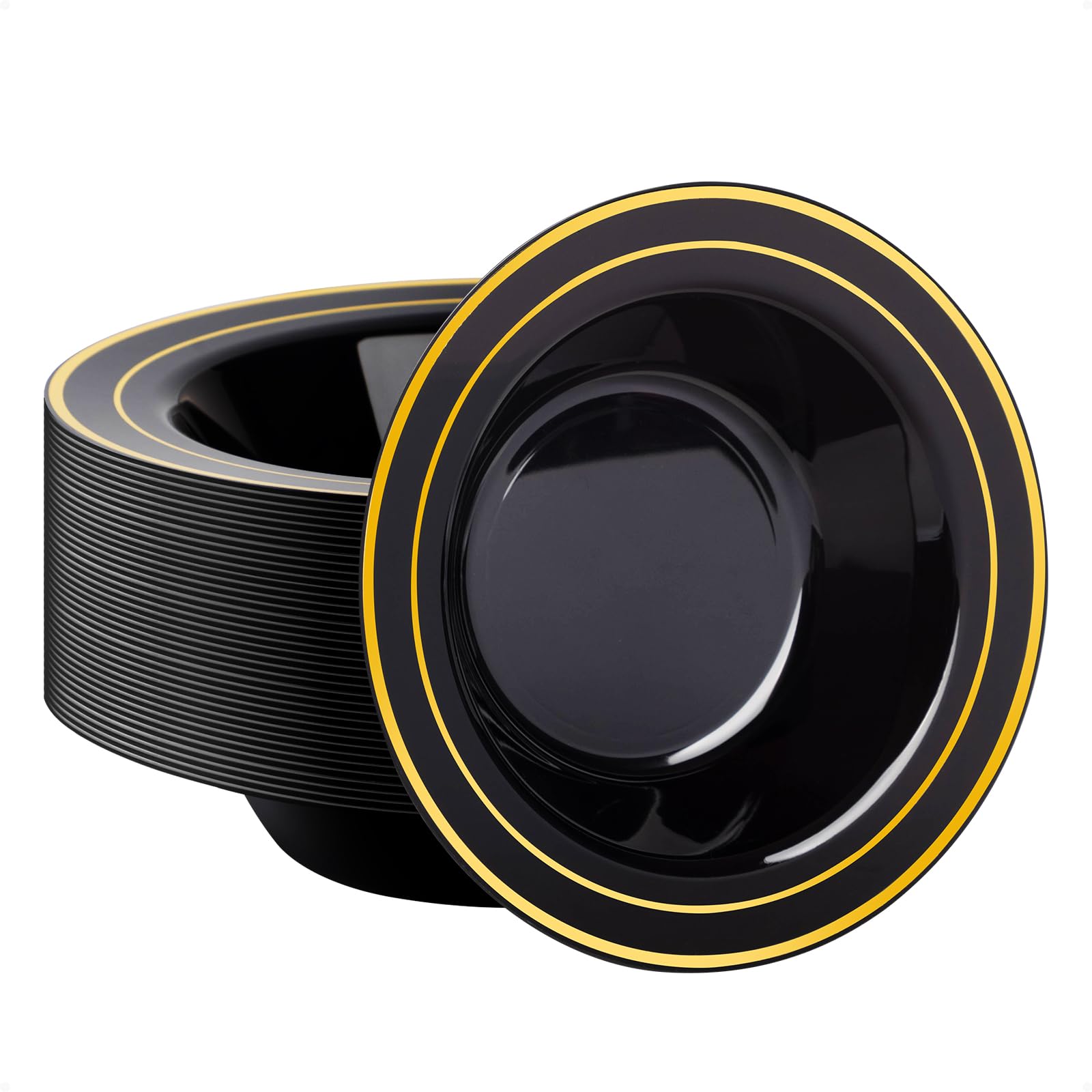 Goodluck Gold Rim Plastic Bowls - 25 Pack -24 Goodluck Gold Rim Plastic Bowls - 25 Pack -24