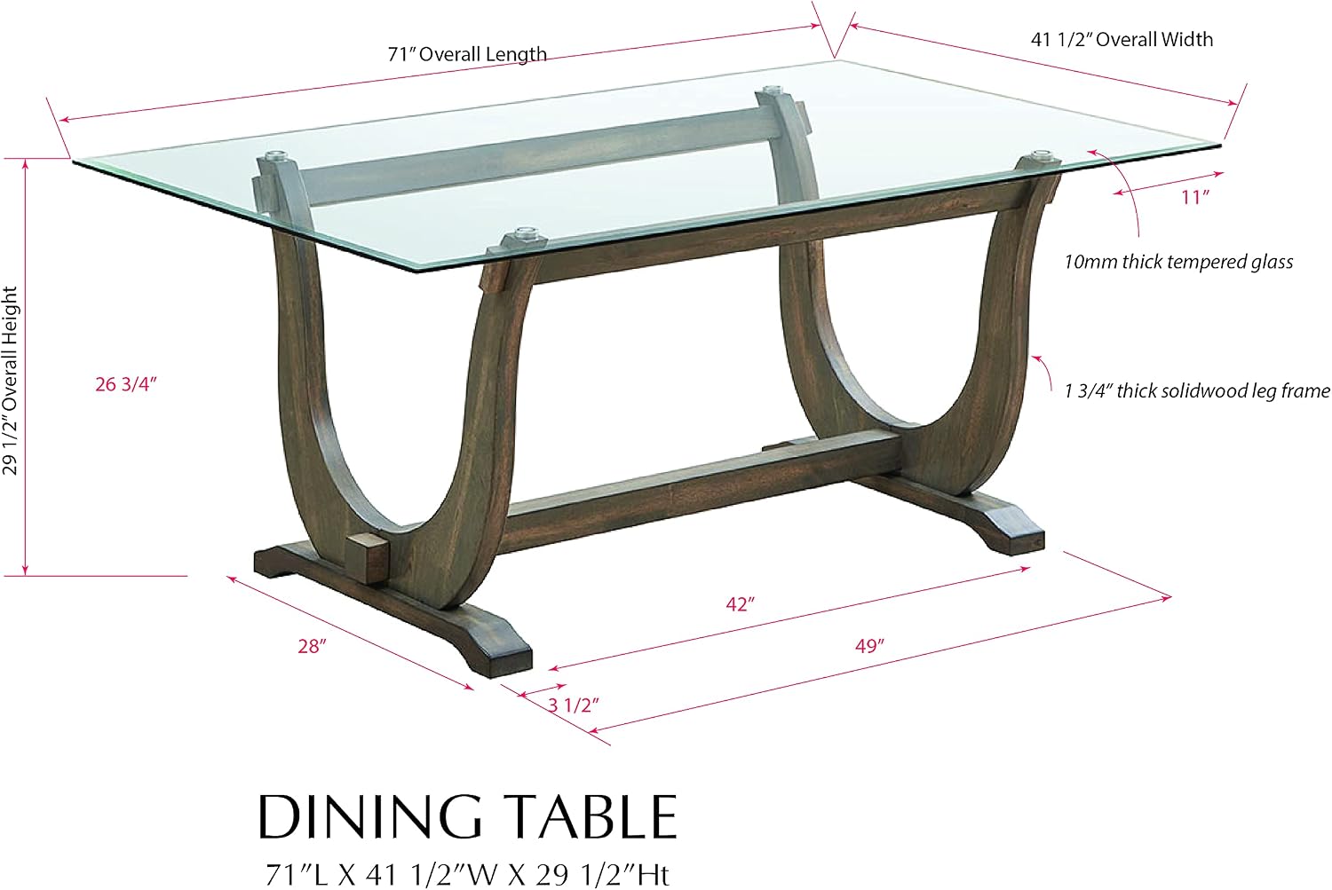 Kings Brand Furniture - Elmer Trestle Rectangular Dining Room Table, Tempered Glass/White Wood