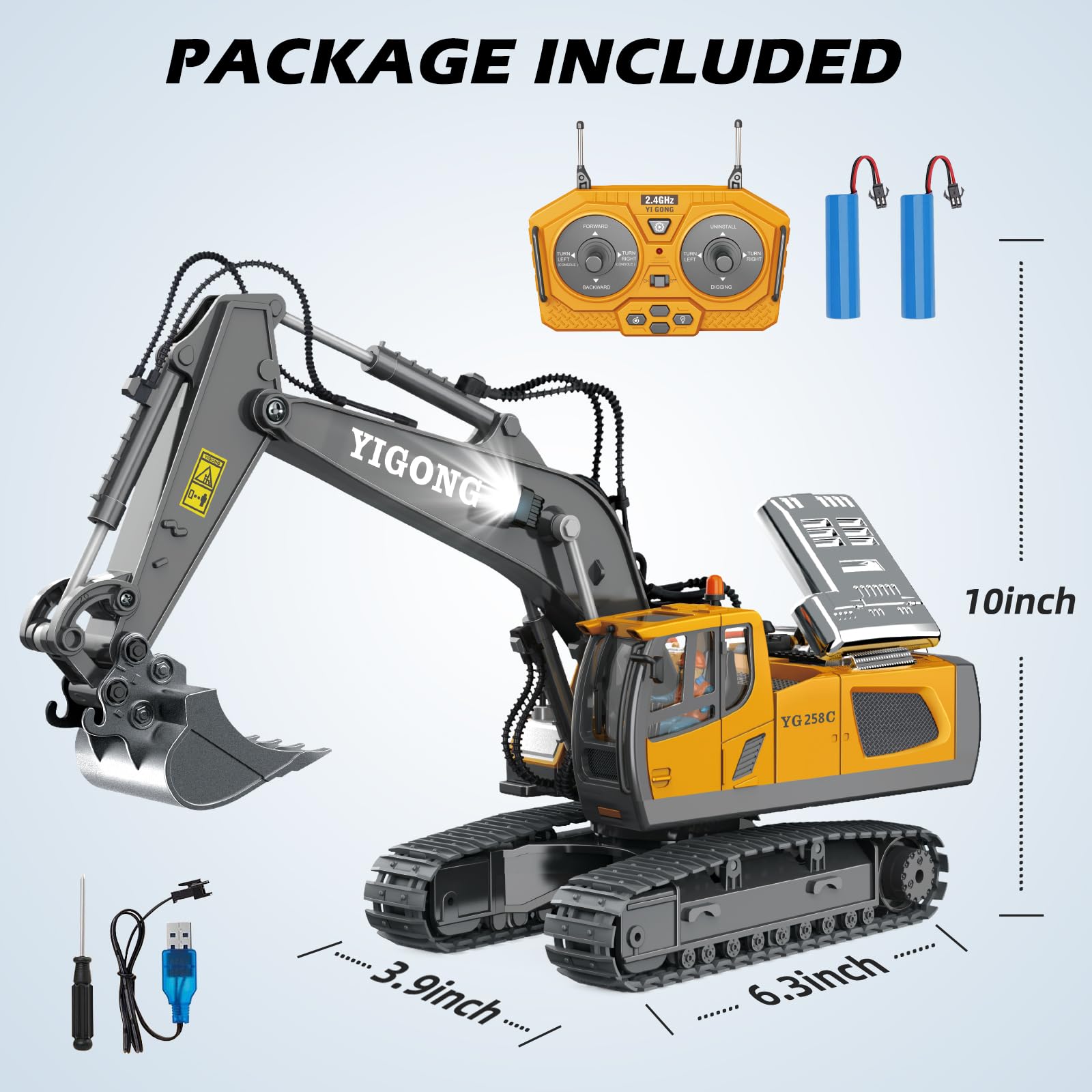 Remote Control Excavator Toy RC Play Excavator Construction Vehicles, 11CH 2.4Ghz RC Sand Digger with Metal Shovel & Light, Construction Truck Toys for Boys 3 4 5 6 7 8-12 Year Old Kids Birthday Gifts