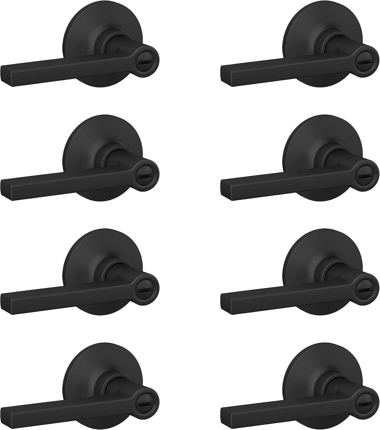 Schlage Lock Scout Straight Lever with Round Trim Bedroom and Bathroom Door Handle, Matte Black Finish, 8 Pack