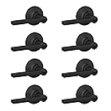 Schlage Lock Scout Straight Lever with Round Trim Bedroom and Bathroom Door Handle, Matte Black Finish, 8 Pack