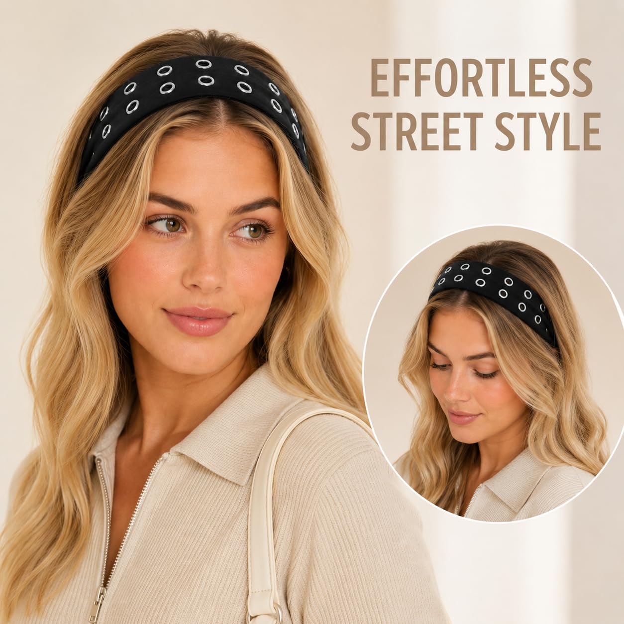 Y2K Grunge Punk Wide Grommet Headbands, Stretchy Metal Eyelet Y2K Hair Accessories, Black Headband Goth Headband Punk Accessories for Women image 3