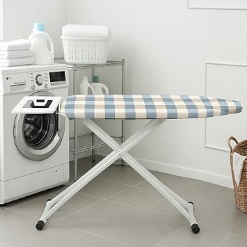 Folding Ironing Board 110x30cm 6 Height Adjustable Iron Rest | 6-height adjustable folding ironing board (66–77cm) with cotton cover, non-slip feet and iron rest. Ideal for home laundry