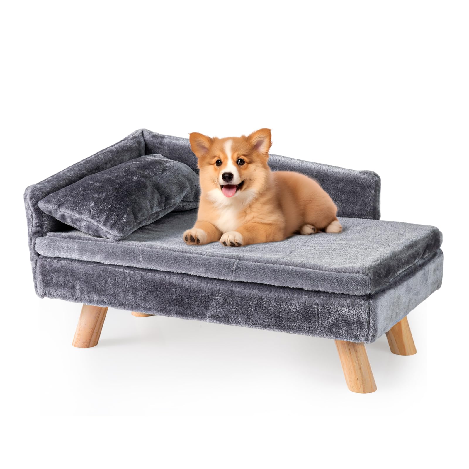 SOARS Sofá para perros y gatos con respaldo, cojines y patas de madera