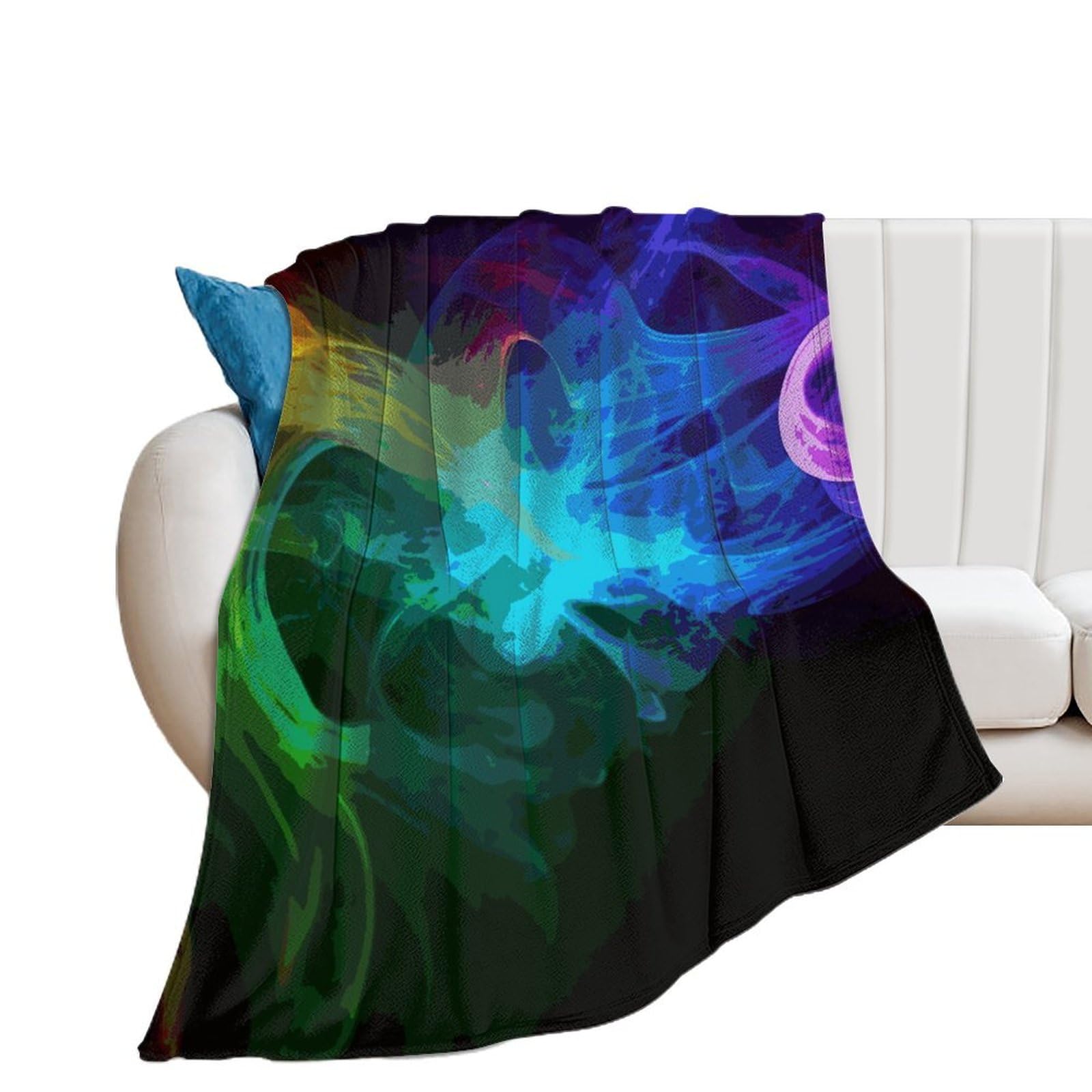 Couverture chaude et pelucheuse style arc-en-ciel fumé pour sublimer votre jeté de lit