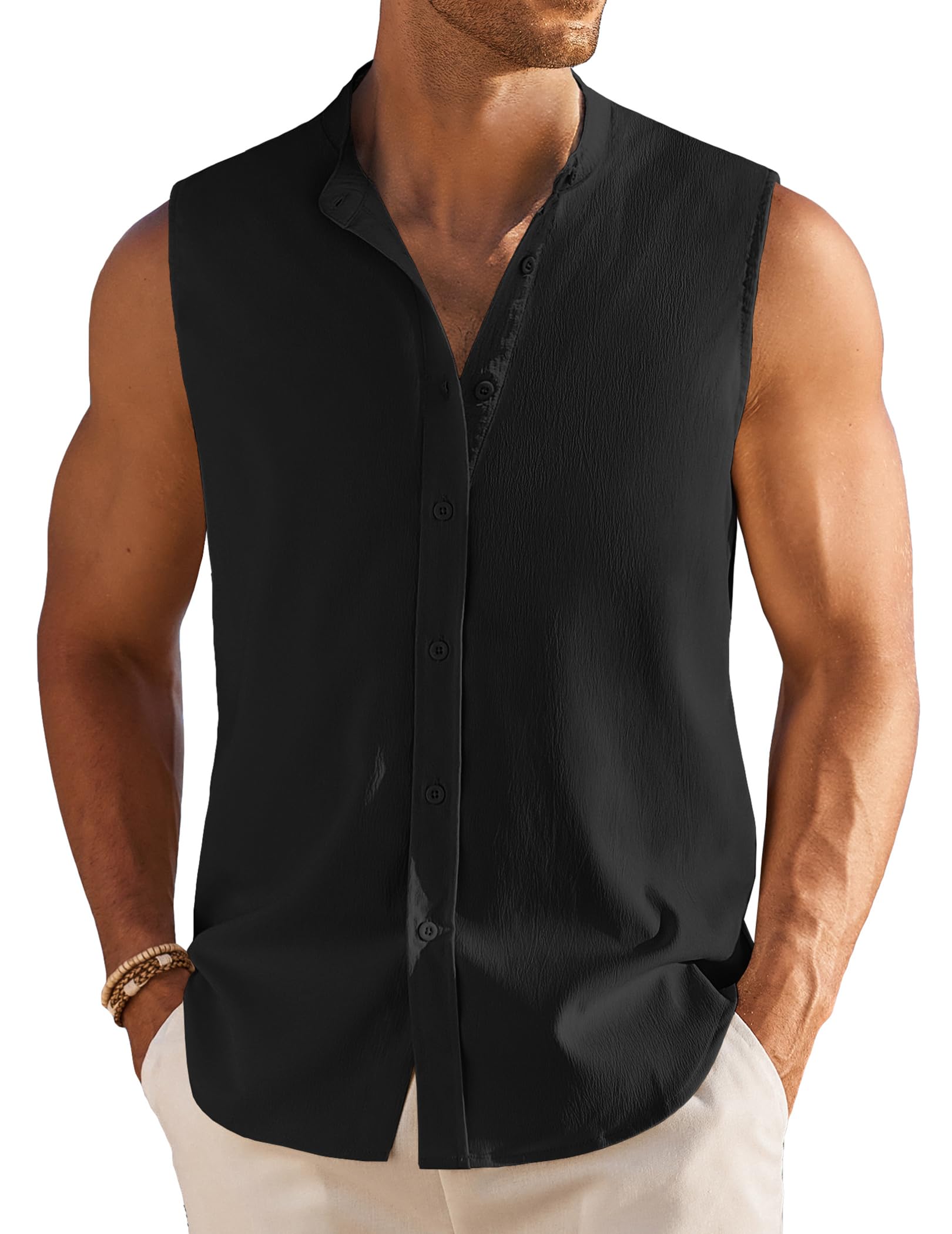 coofandy men39s summer beach tank tops sleeveless button up shirt casual textured tank shirts