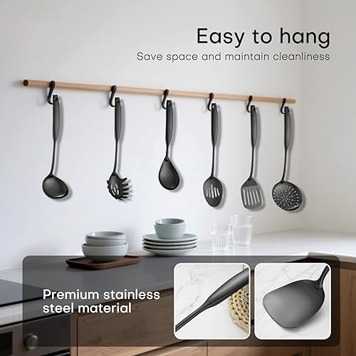 Miniatura 7 de Lazycorner Juego de utensilios de cocina de 9 piezas de acero inoxidable 304 con acabado espejo pulido, cucharas para cocinar, cuchara ranurada,