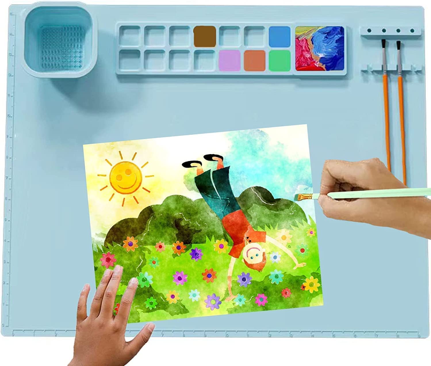 AMERTEER Silicone Mat for Crafting Table | Extra Large Thick Silicone Project Mats | Sheets for Crafts Art Mat for kids | Silicone Drawing Mat, paint, slime, painting, resin, (Blue)