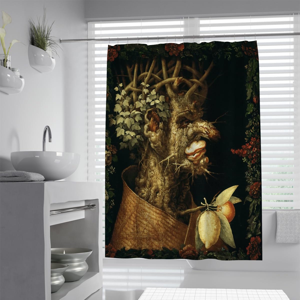 Renaissance Stil Stoff Polyester Duschvorhang Allegorie des Winters Berühmte Malerei Drucke Badezimmer Vorhänge Wasserdicht Schnelltrocknend 150 x 180 cm