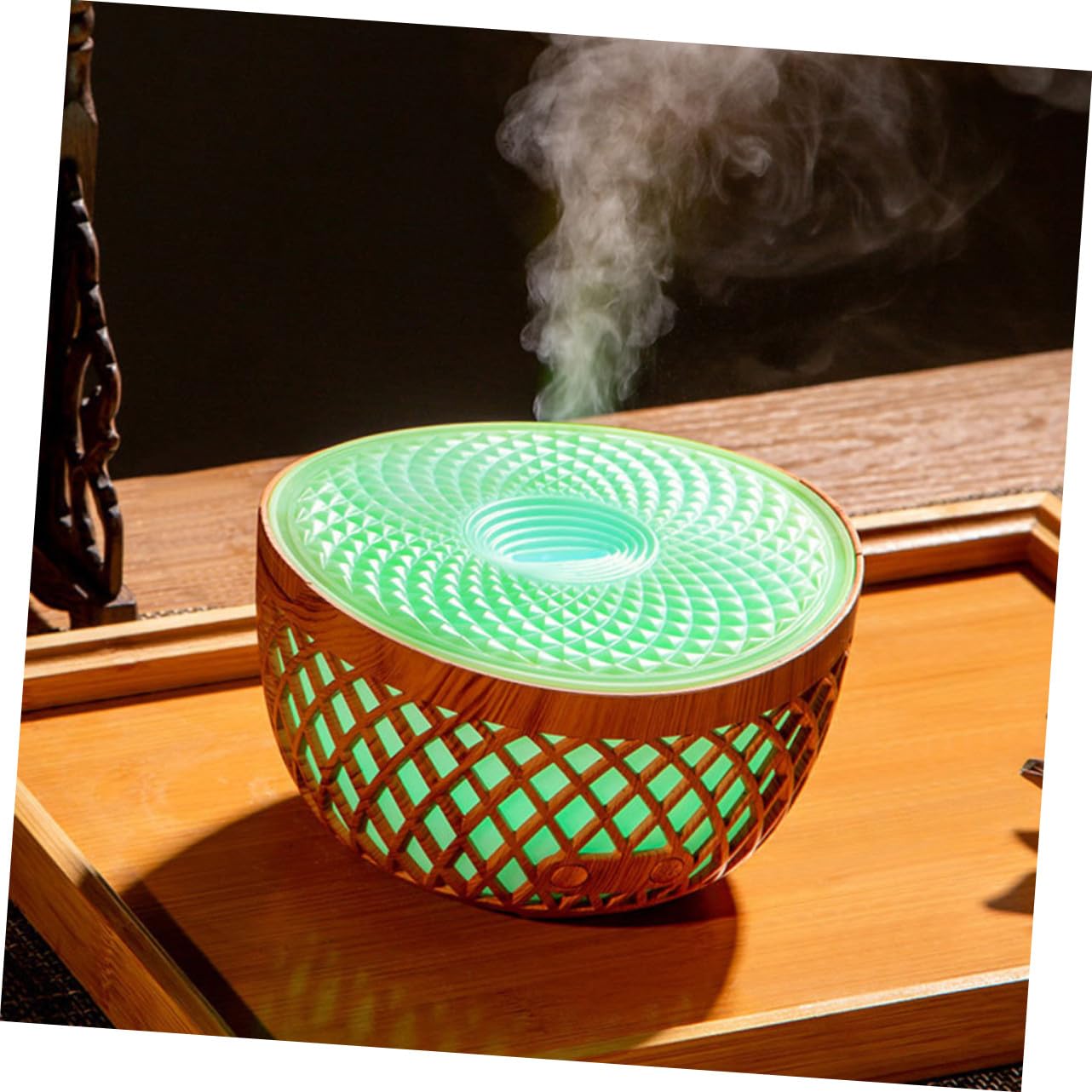 Humidificador Difusor de Aromaterapia Inalámbrico Capacidad 320Ml y Diseño de Madera para Decoración de Escritorio Hogar