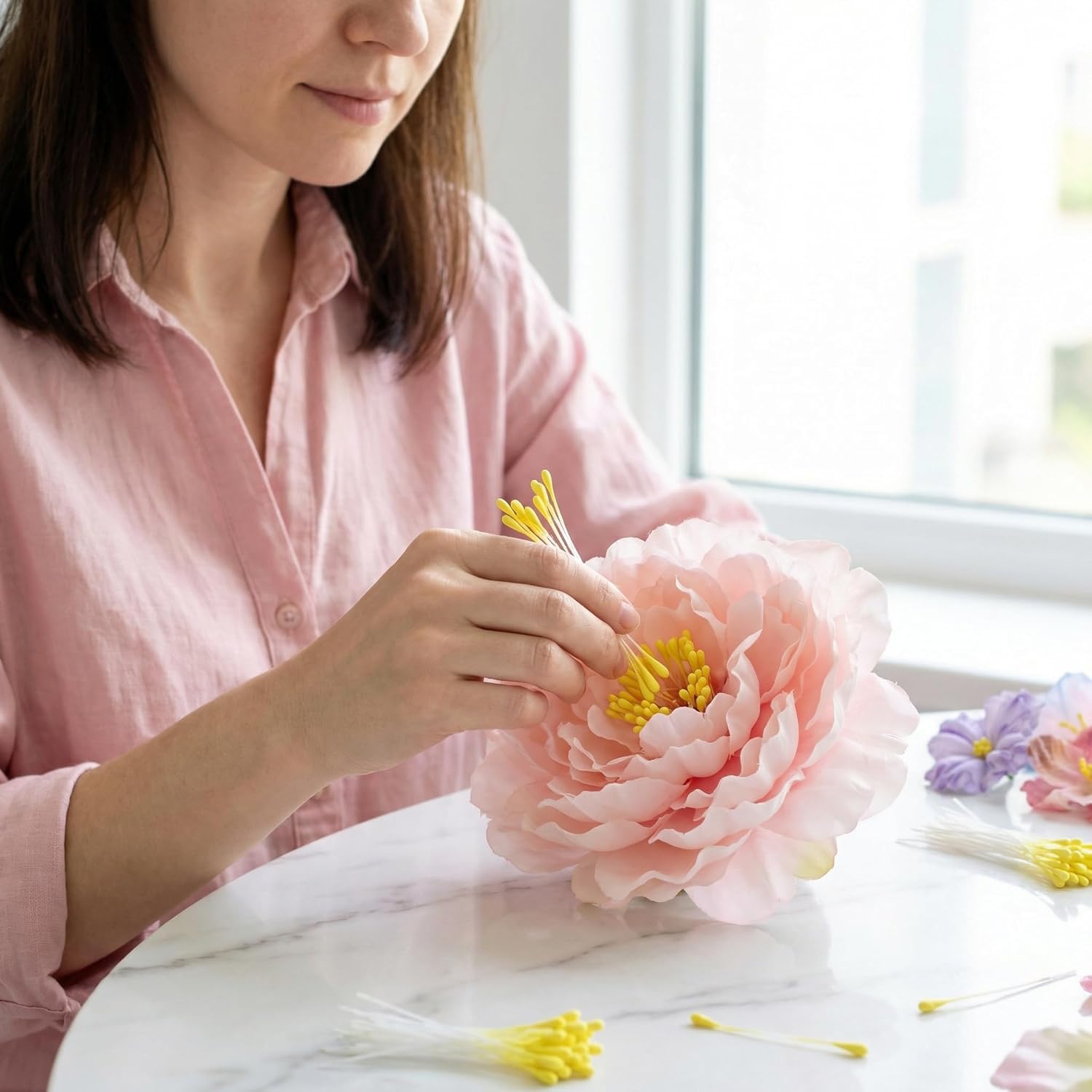 YALOJE 800 Pcs Pearl-Like Handmade Flower Stamens, 2 mm Double-Head Stamens for Flower Making, Polyester Stamens for Christmas Wedding DIY Crafts Decor - Yellow - Image 6