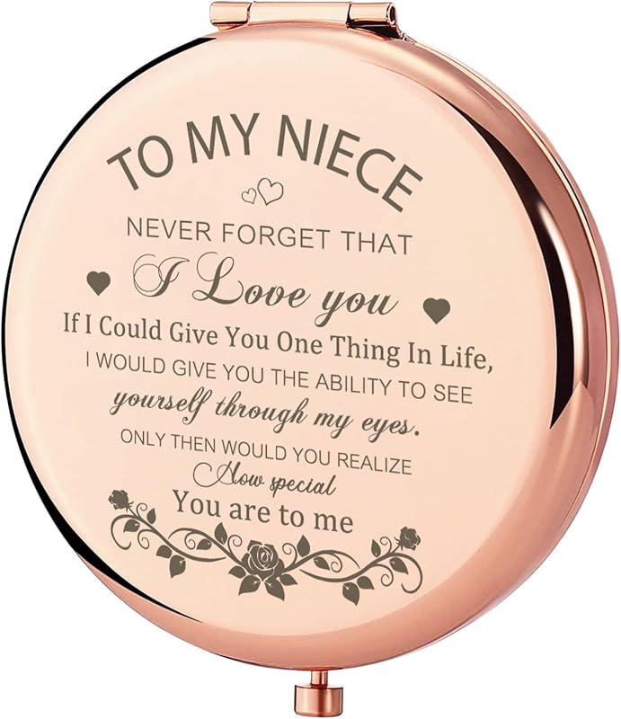 Espelho compacto GAOLZIUY redondo Rose Gold-niece-1, com ampliação 2x, 1 unidade