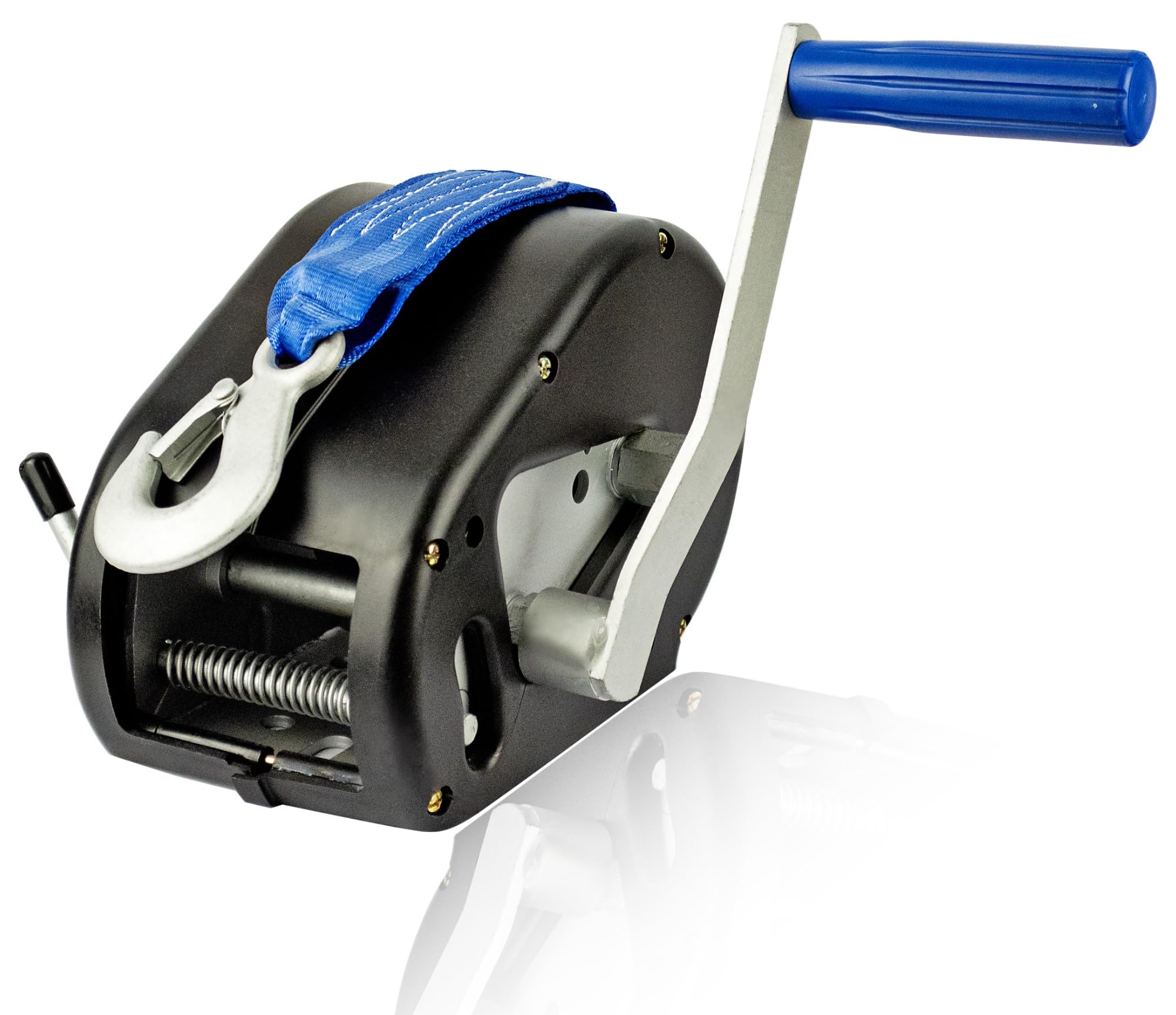 Treuil Manuel 1700 lbs 770 kg avec Casing, Sangle 10 mètres, fabriqué en acier inoxydable, frein à cliquet, simple effet, pour bateaux, remorques, industrie