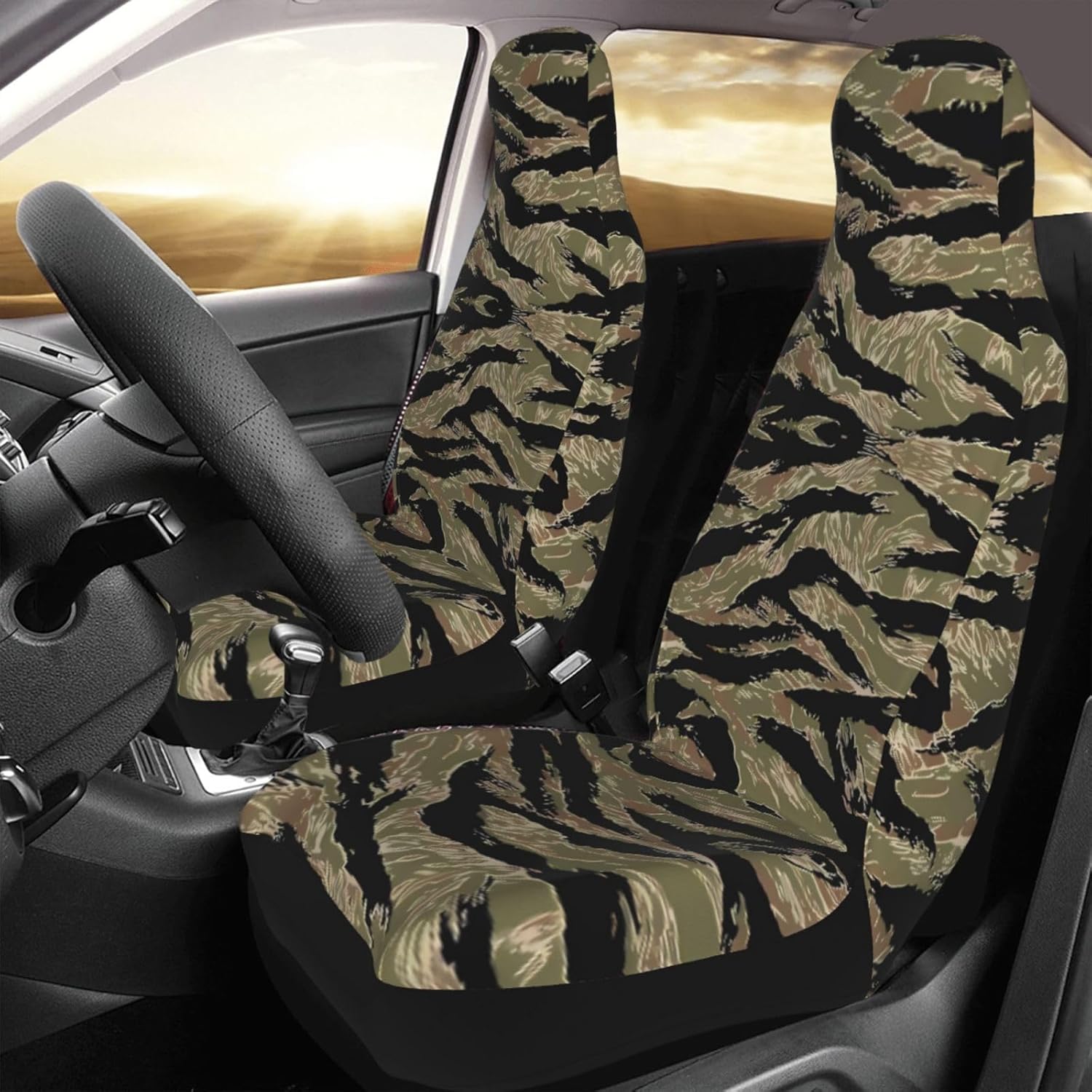 Tiger Stripe Camo 2 PCS Premium Car Seat Covers â€“ Comfortable Automotive Vehicle Seat Cover, Print Front Auto Seats for Sedan, SUV, Truck