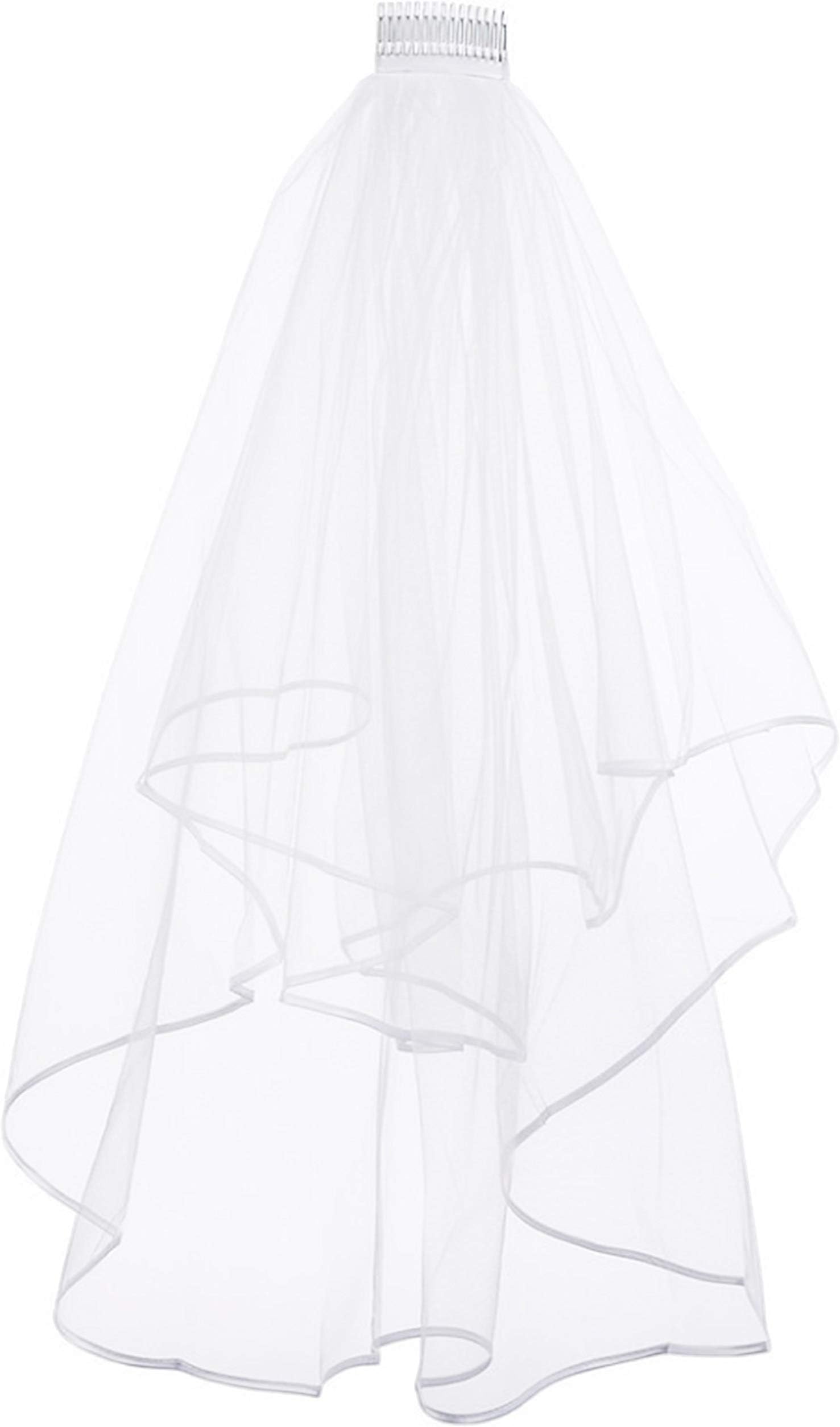 Ladies White 2 Tier Wedding Veil For Bride To Be Hen Night Novelty Fun Fancy Dress Accessories Bridal Veil Tulle Simple Ribbon Edge With Comb Hen Party