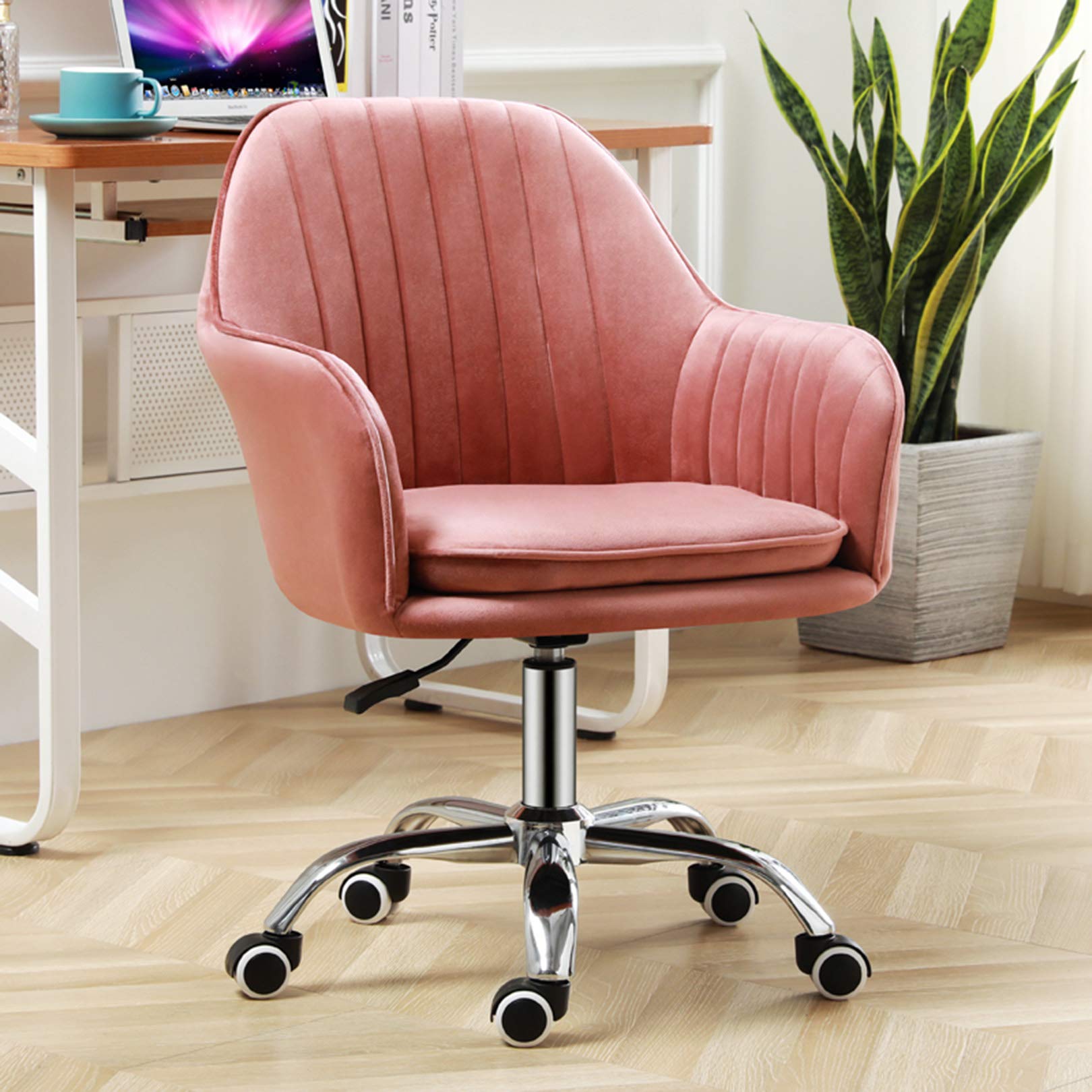 Ergonomiczne krzesło obrotowe z aksamitną tapicerką do domowego biura i salonu, średnie oparcie, regulowana wysokość, wygodne krzesło do biura domowego