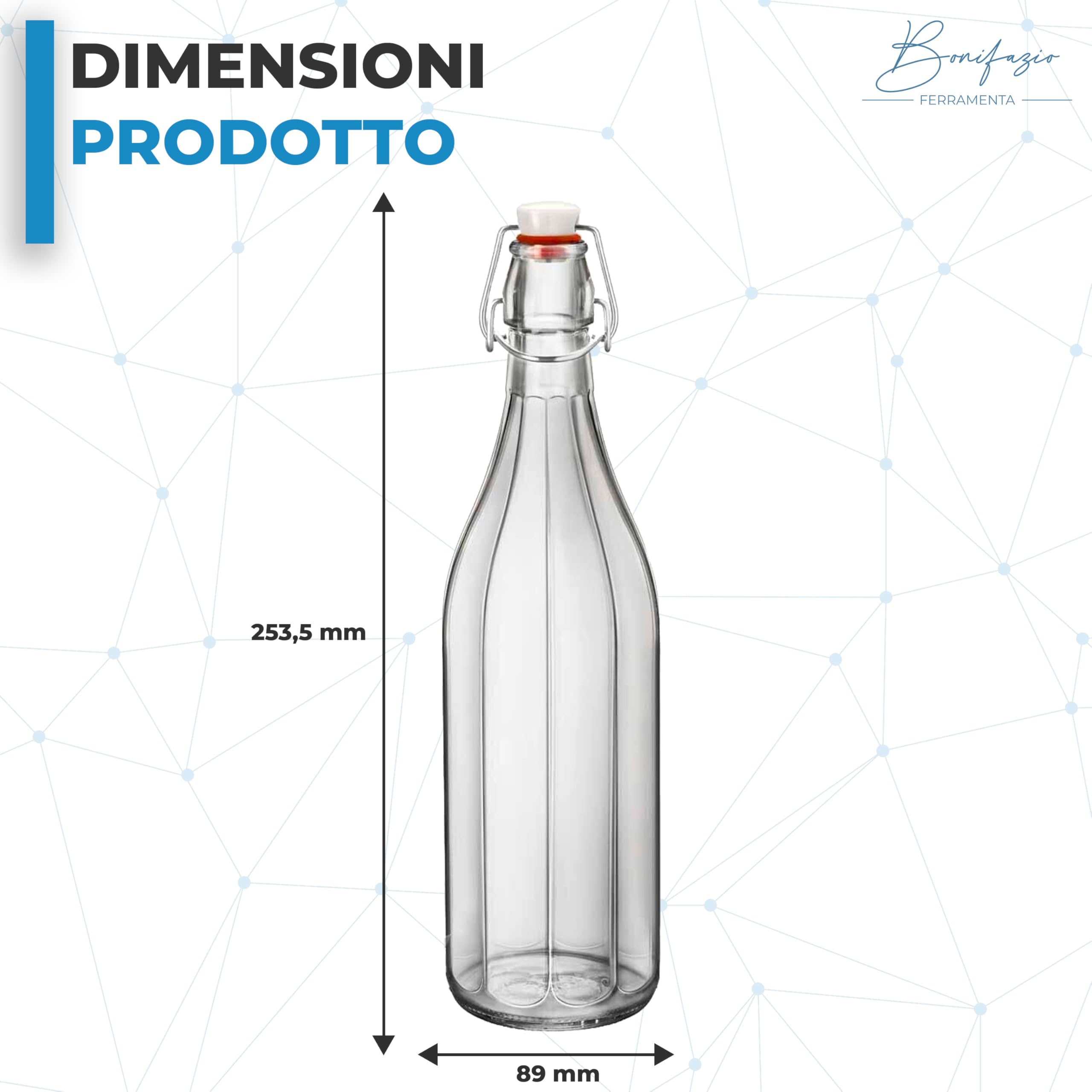 Bottiglie in Vetro Trasparente Costolata Set 12 Bottiglie da 500 ml con Tappo Ermetico Perfetto per Conservare Olio Acqua Vino Amari (Set 12 Bottiglie da 0.5L - 500ml)