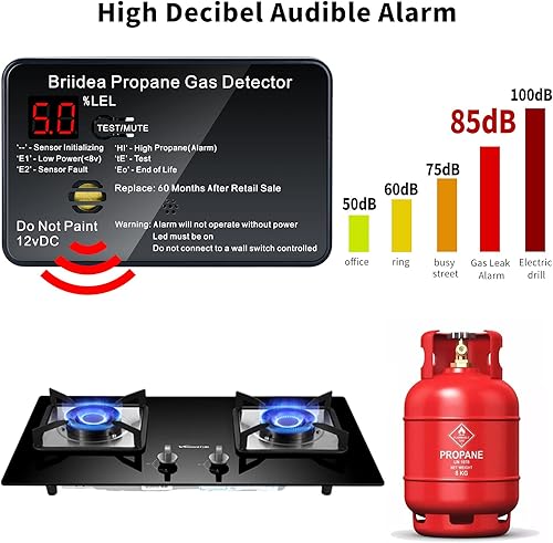 Miniatura 4 de Alarma de propano para RV, detector de gas propano briidea con alarma fuerte de 85 dB, 12 VCC, color negro