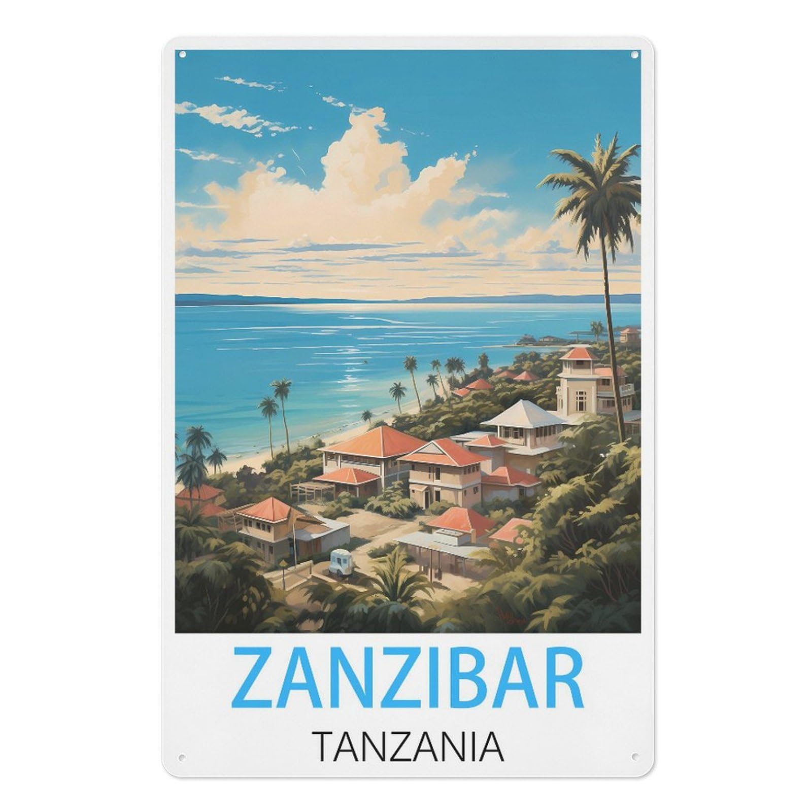Zanzibar Tanzania Retro Design Tin Paintings Vintage Tin Sign 08x12inch(20x30cm) Wall Art for Home Office Bedroom Living Room Cafes Wall Decor