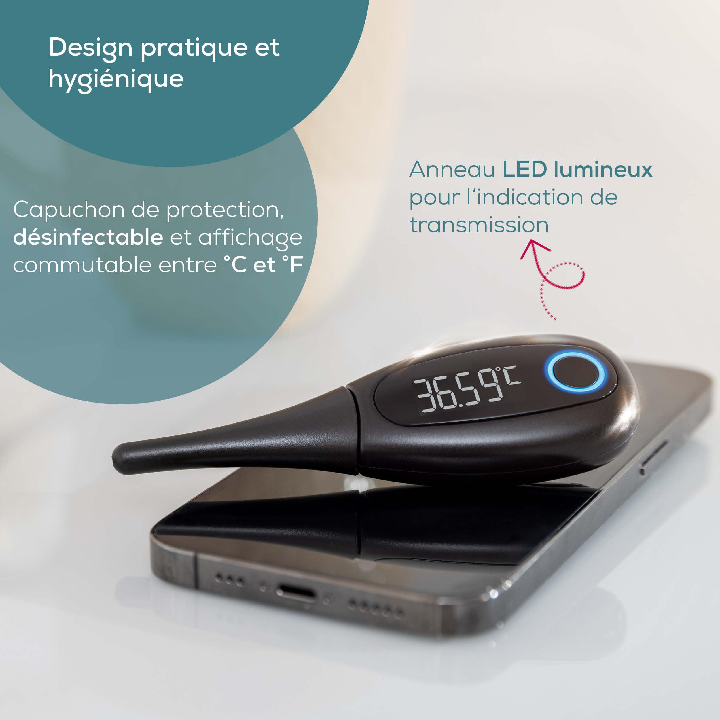 Beurer OT 30 Thermomètre Basal Connecté Bluetooth, Digital avec Application pour Détermination de l'Ovulation et Planification de la Grossesse , Noir