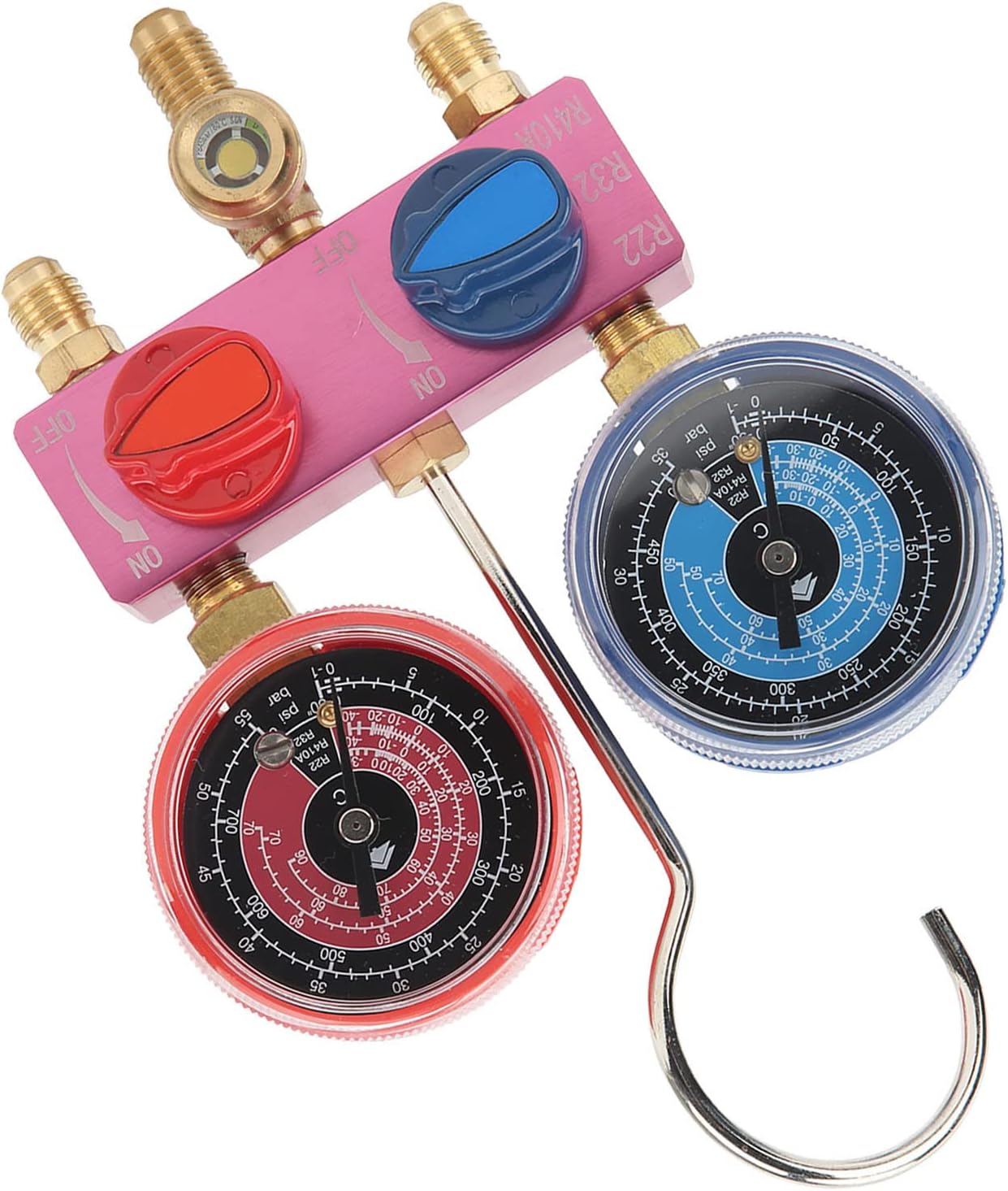 Diagnostic Manifold Gauge Mini G1/4 with Metal Knob, Mini Manifold Gauge Compact a ir Conditioning Tool for R22 R32 R410A Refrig Portable and for Long-Lasting