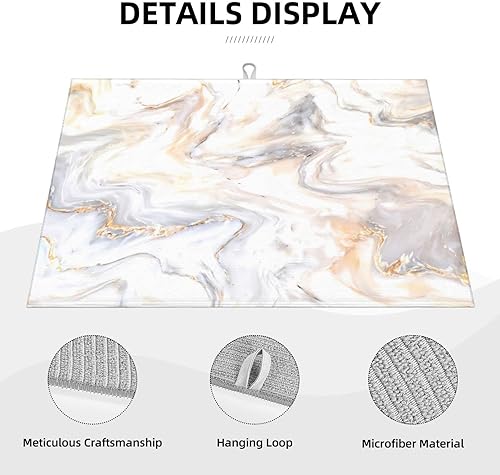Miniatura 3 de Tapete de secado de platos de mármol grande para encimera de cocina, almohadilla escurridor de platos blanca, absorbente y reversible, microfibra de
