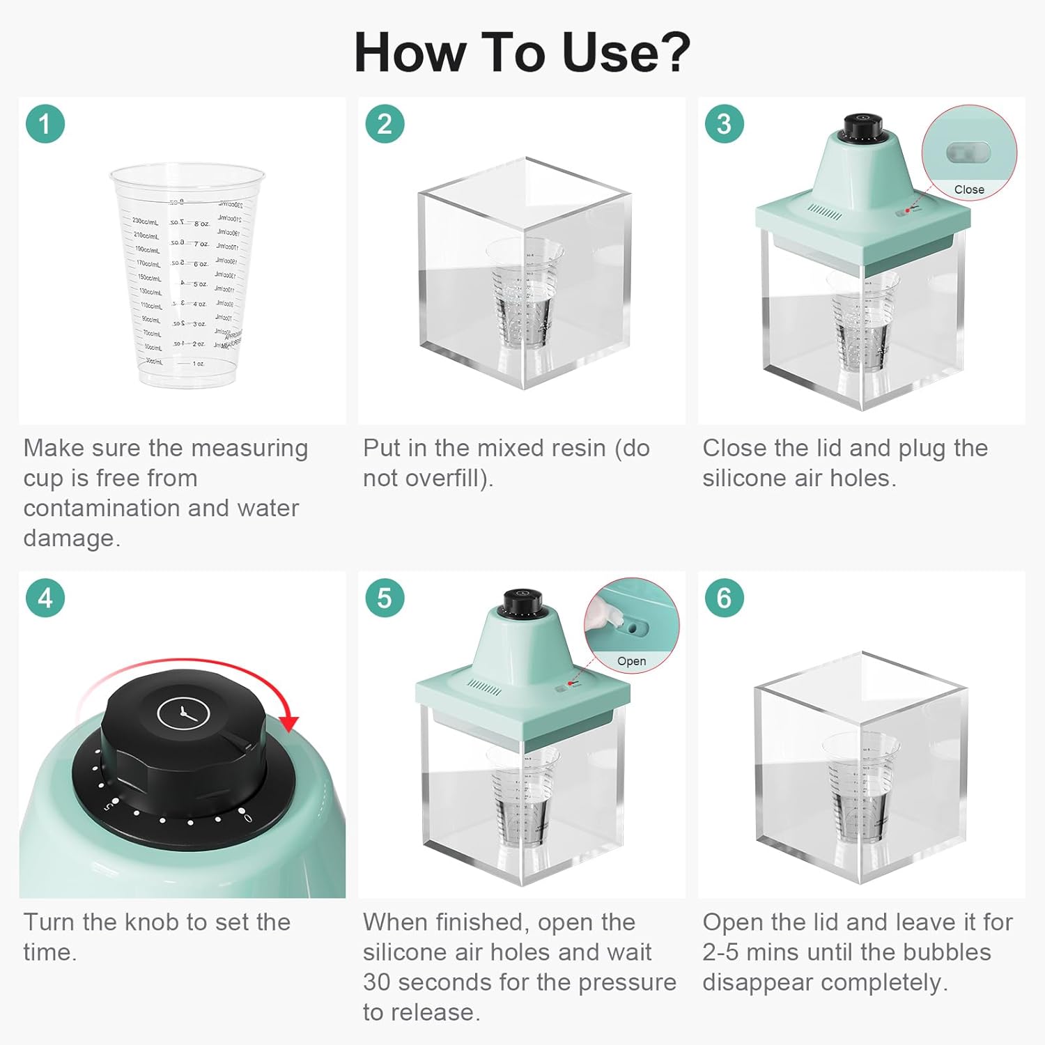 Resin Bubble Remover Machine, Resin Vacuum Chamber 5 Mins Remove 99.99% Bubbles, 95kPa Resin Degassing Chamber, Compact Airless Machine for Epoxy, UV, Silicone, Art Resin Mold Casting(Mint Green)