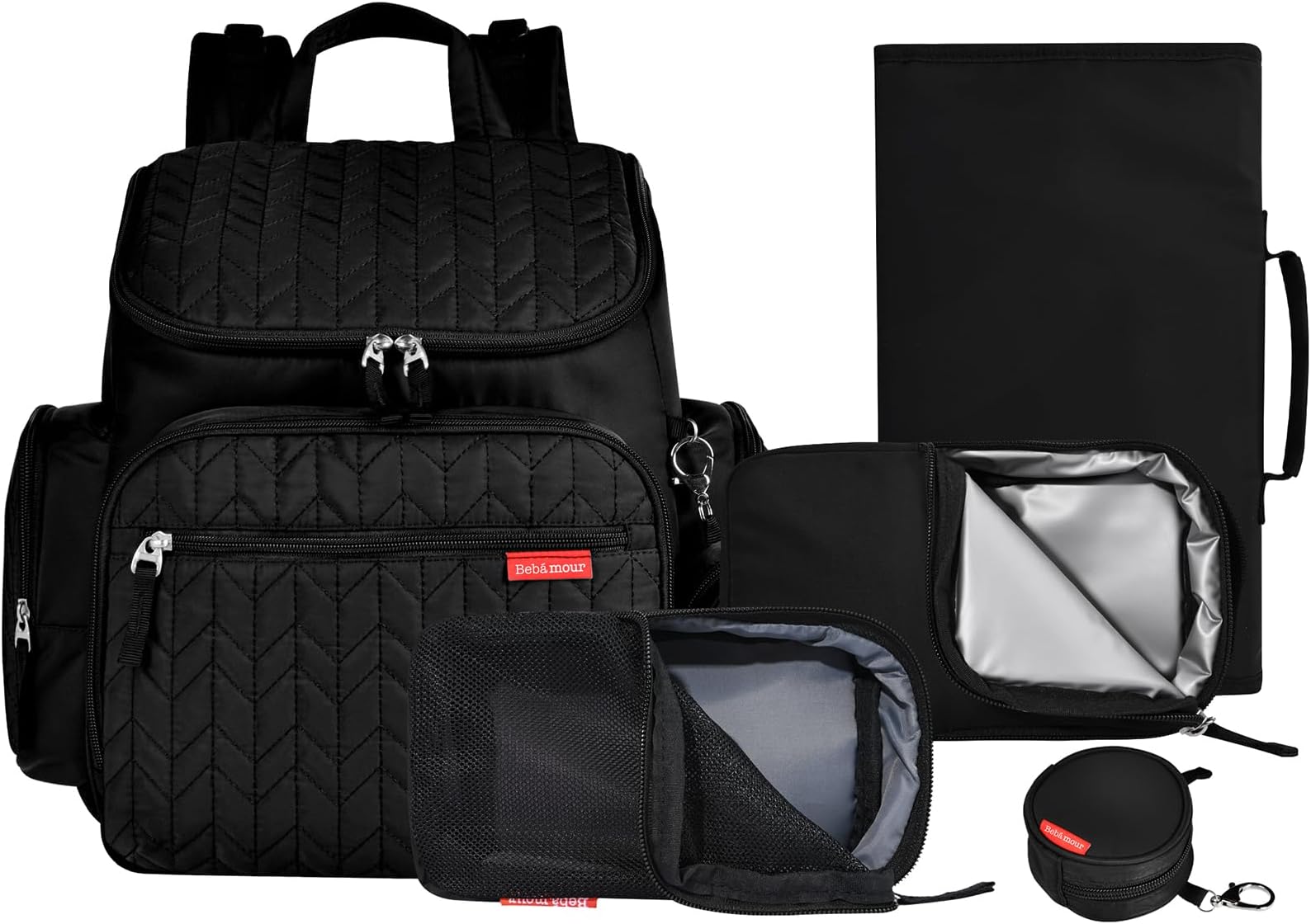 Bebamour Changing Bag with Baby Changing Mat, Mesh Bag, Insulated Bag, Large Baby Changing Bags