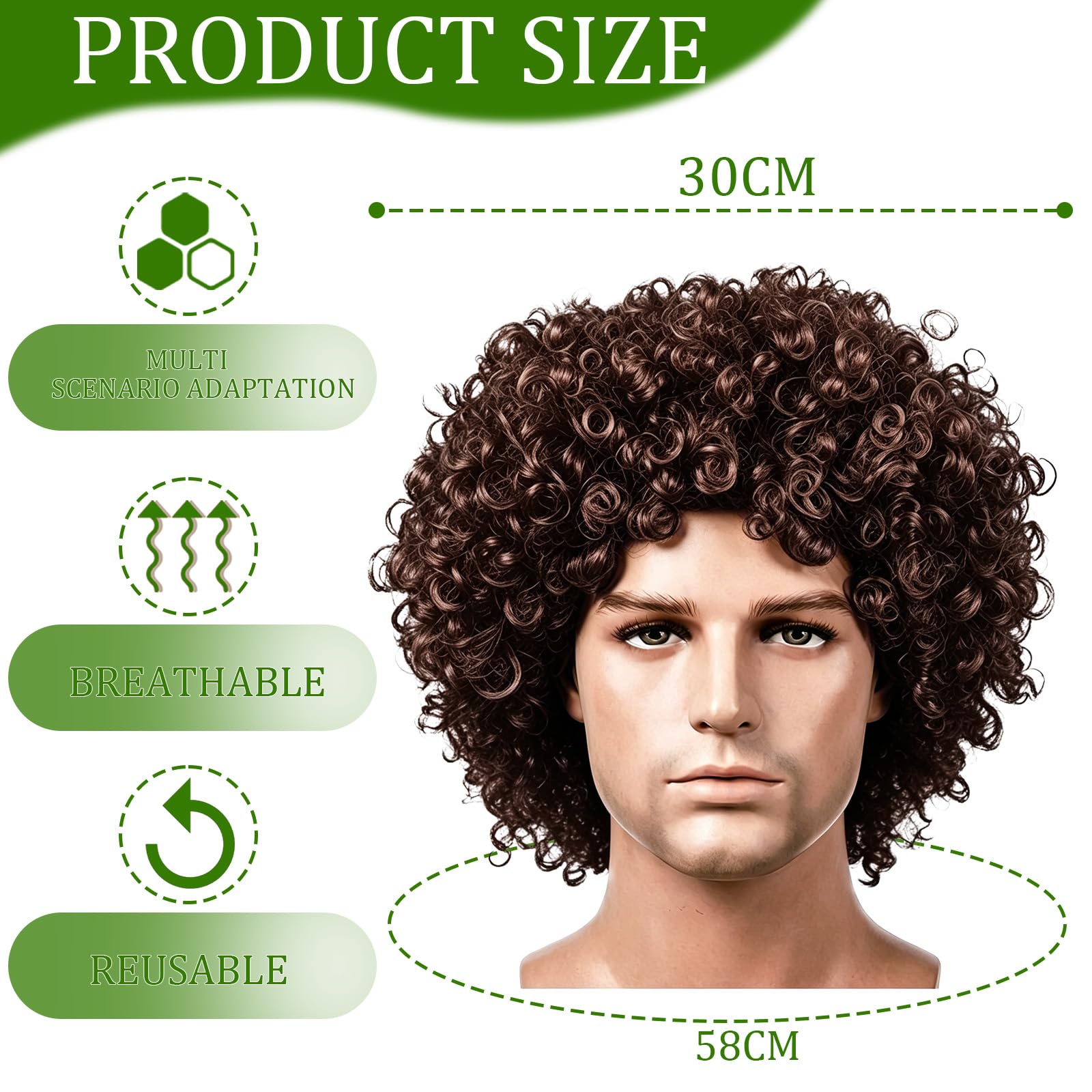 Perücke für Damen &Herren Braun Afroperücke Lockenperücke Karnevalsperücke,60er 70er 80er Jahre Kostüm Accessoires für Rocker Disco Punk Hippie,Männer Cosplay Party Karneval Halloween Fasching Perücke