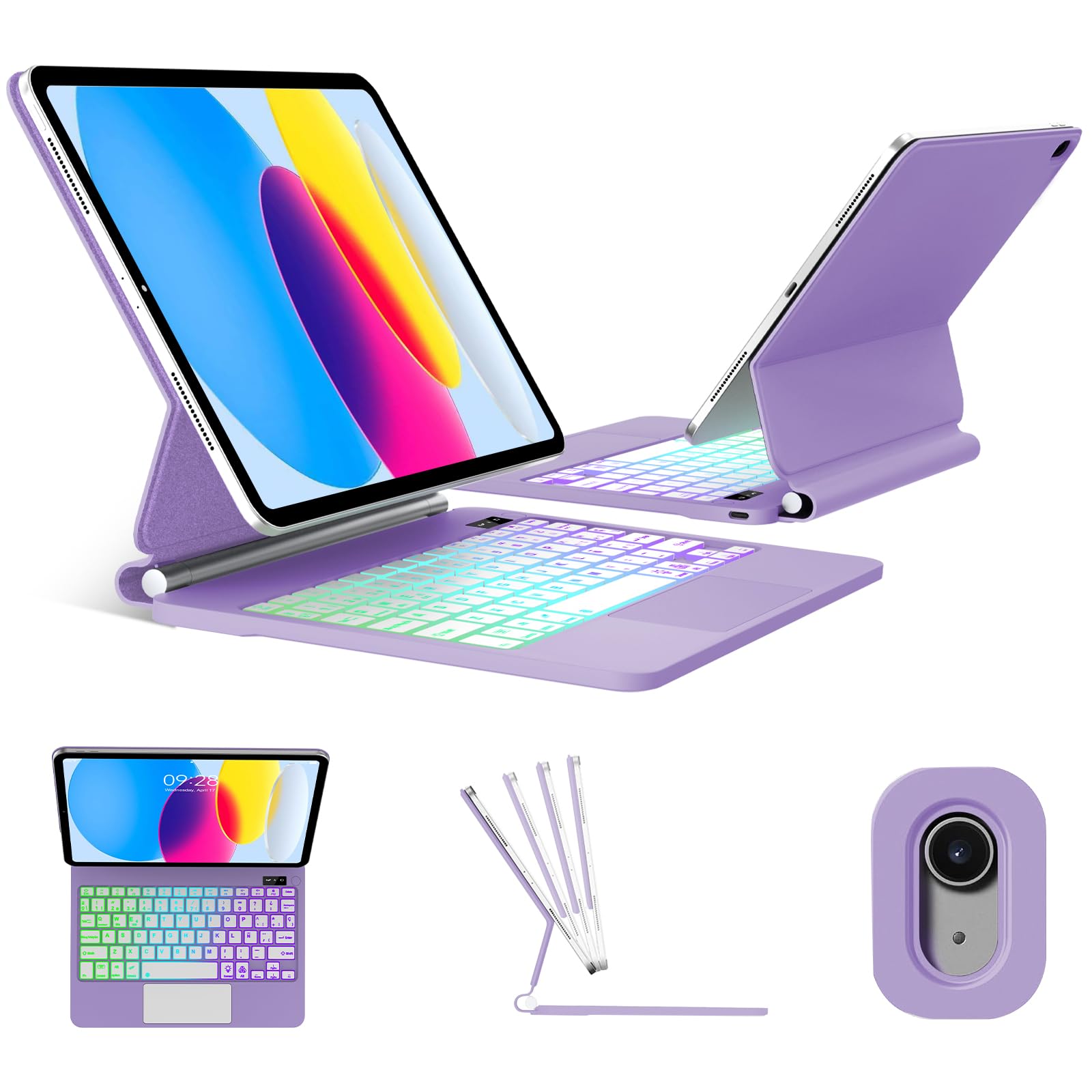 FOGARI Magic Keyboard para iPad A16 11 Generación 2025/10 Generación 10.9" 2022, Español Ñ Teclado para iPad 10ª/11ª Generación A16 Bluetooth Teclado con Trackpad, Púrpura