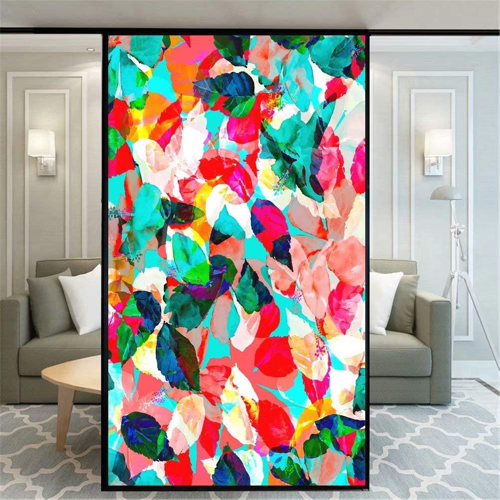 No Glue Decorative Privacy Frosted Window Film Abstract Doodle Leaves Pattern Glass Door Window Covering Window Decals Window Sticker for Home Office 60x200cm(23.6"x78.74")
