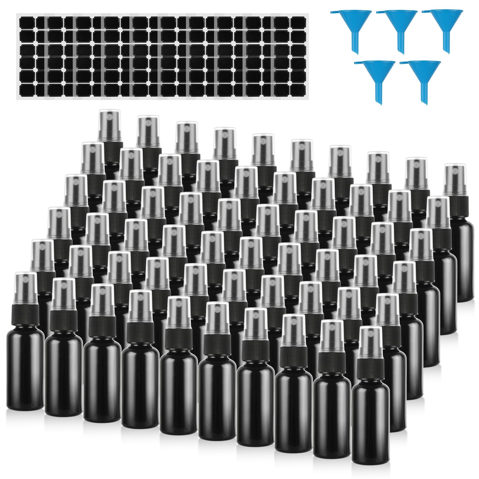 GBACHOOSE 60 Pack 1 oz Spray Bottle, Black Spray Bottle with Small Fine Mist Spray and Plastic Cap, Refillable for for Essential Oils, Bath, Beauty,
