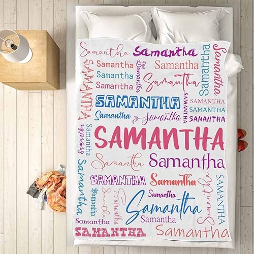 Miniatura 2 de Manta personalizada con nombre con fuente diferente y colorida para niños, mujeres y hombres, divertida decoración personalizada para el hogar, cama