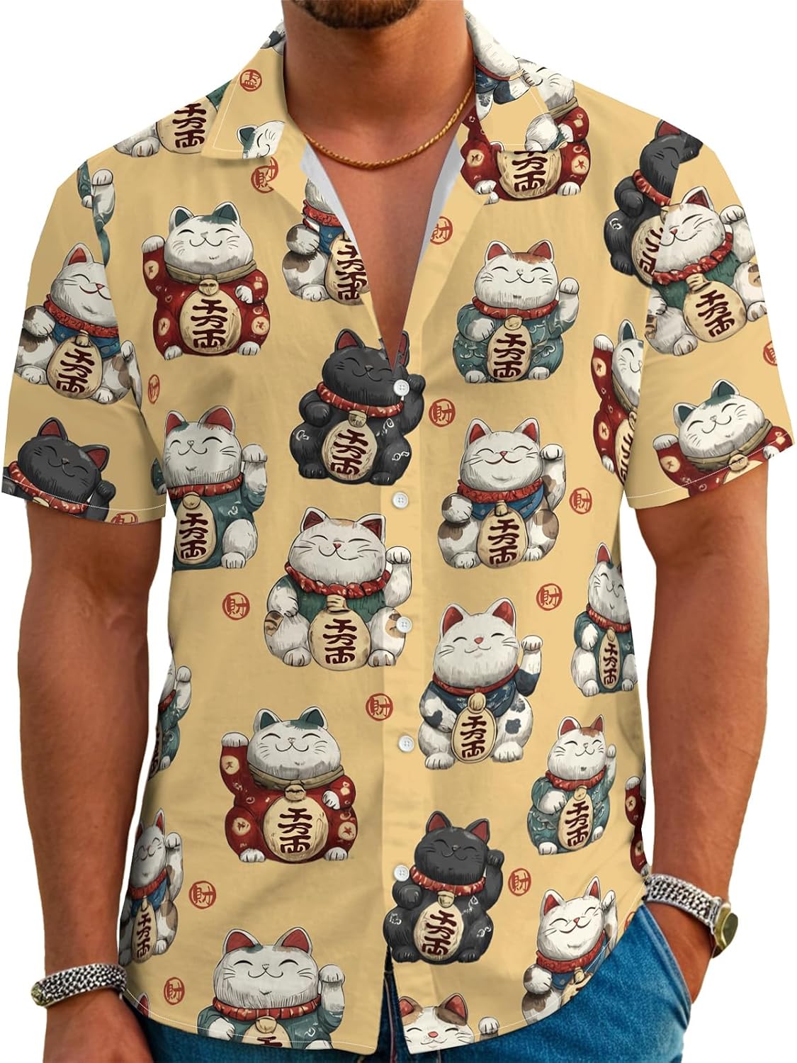 Funny Hawaiian Shirt for Men Novelty Cartoon Casual Short Sleeve Tops Summer Tropical Vacation Button Down Shirt