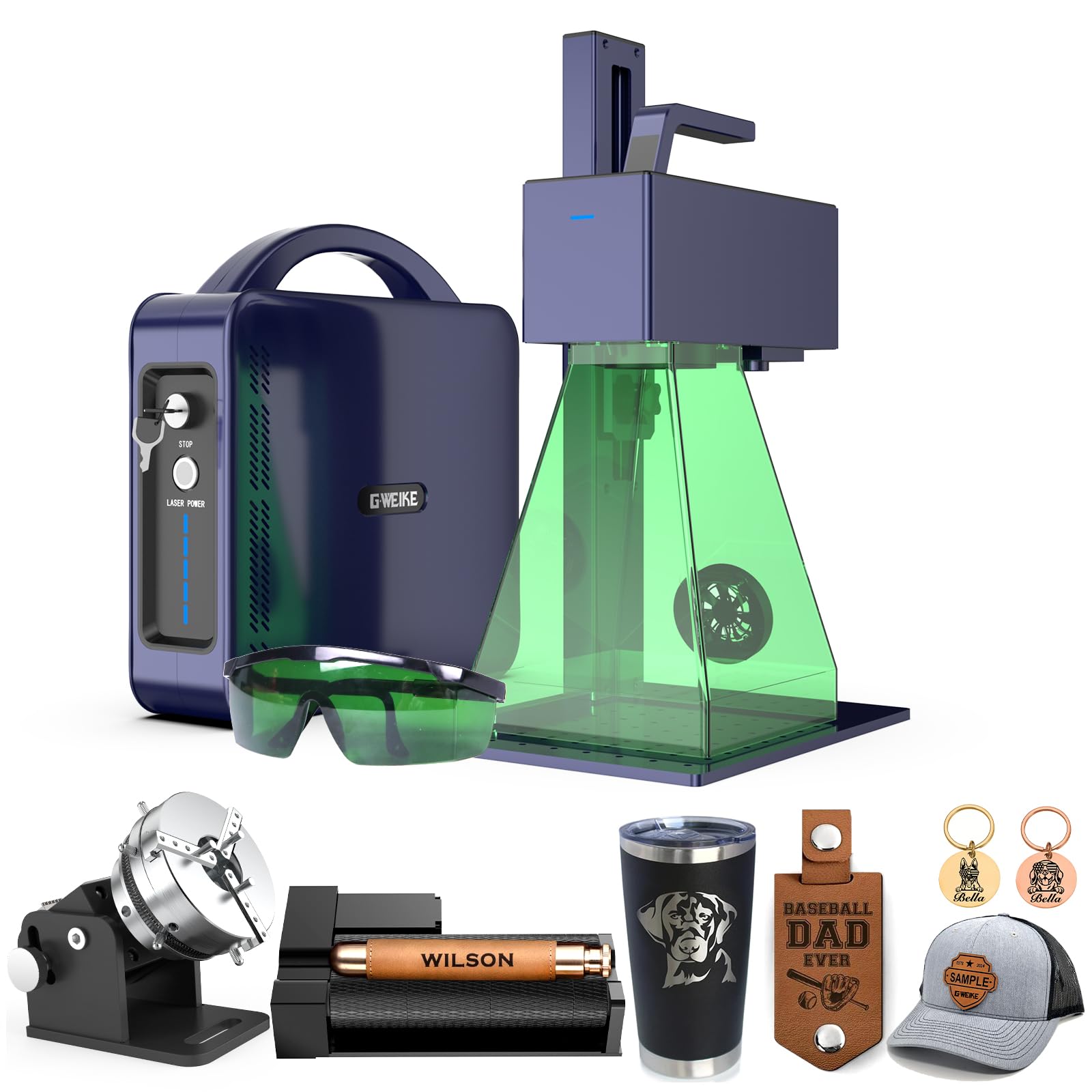 GWEIKE G2 Plus 20W Laser Engraver with Chuck & Roller Rotary, Fiber Laser Engraver Machine,150x150mm Working Area, 15000mm/s Speed Portable Laser Marking Machine for Metal, Jewelry, Leather, Dog Tags