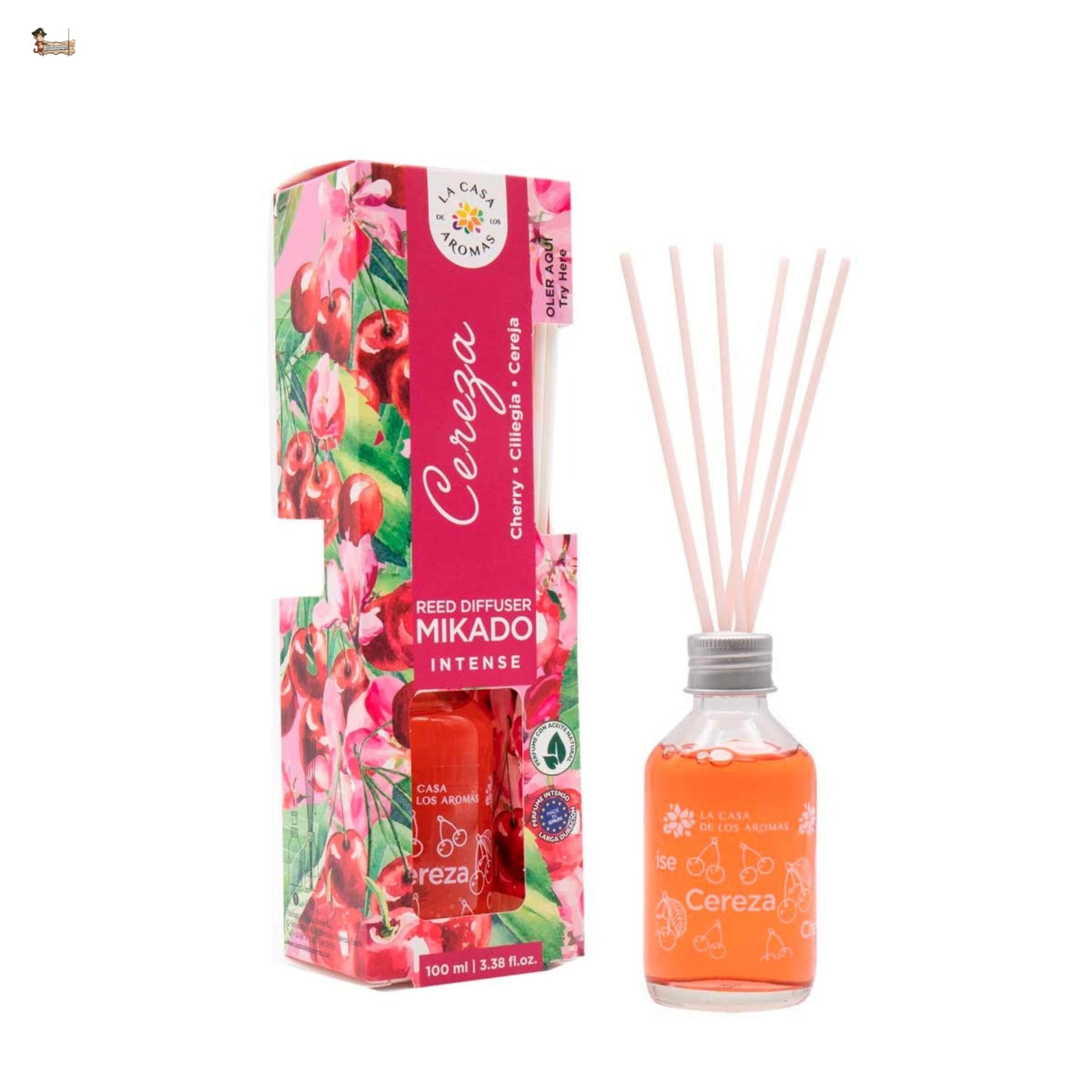 BricoLoco.com. Mikado 100 ml aromat wiśni Bardziej wygodny i bezpieczny niż świece. Odświeżacz powietrza do domu, pokoju, Słodki owocowy zapach (6)