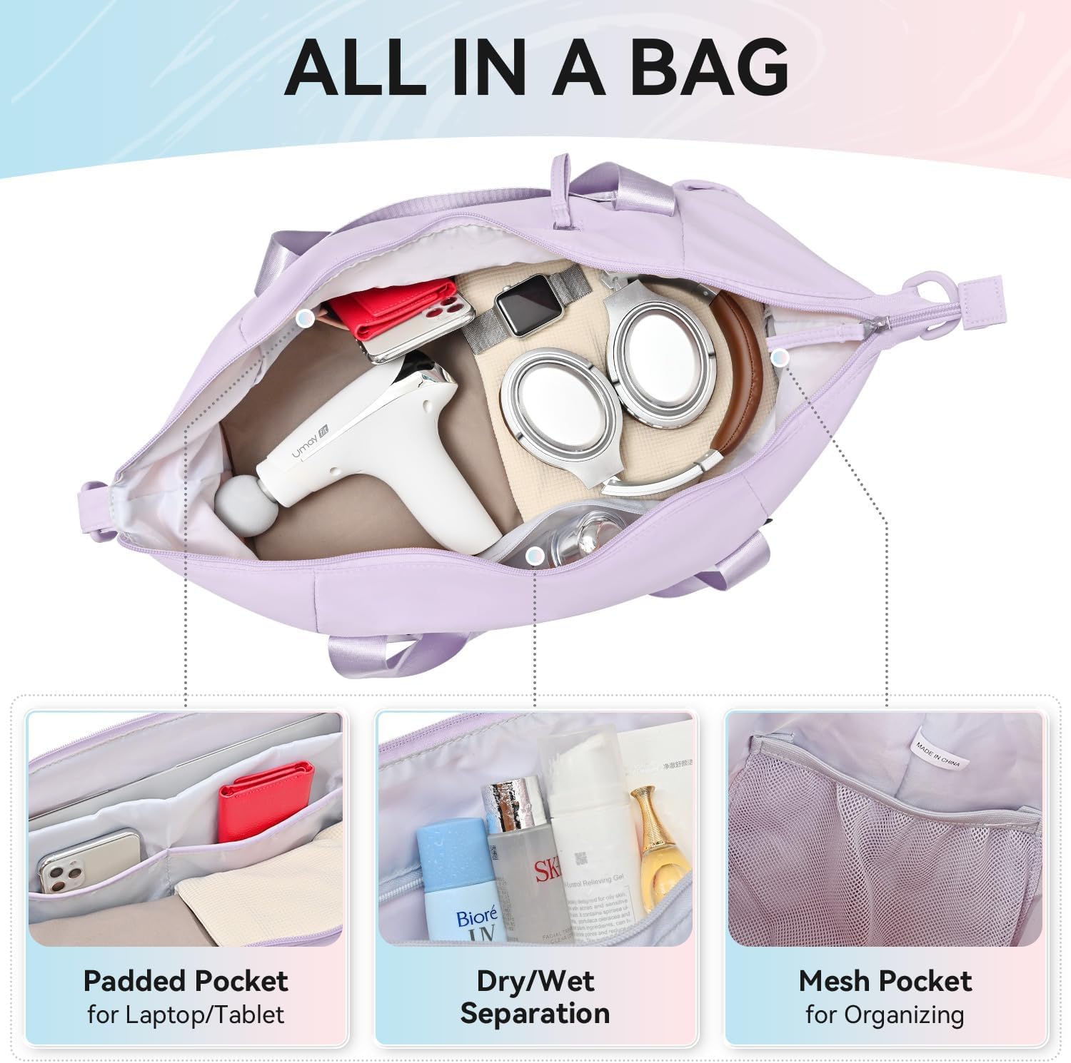 MAXTOP Women's Gym Yoga Duffle Bag with Shoe Pouch,Multi-Purpose Overnight Travel Bag for Gym,Work, Dance, Sports - Image 4