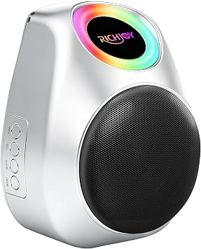 Portable Bluetooth Speaker,Dual Pairing 30W Loud Stereo Sound Party Speaker with RGB Lights,Support TF Card,MP3 Player,FM Radio,Long Battery Life for Garden and Home Use Silver