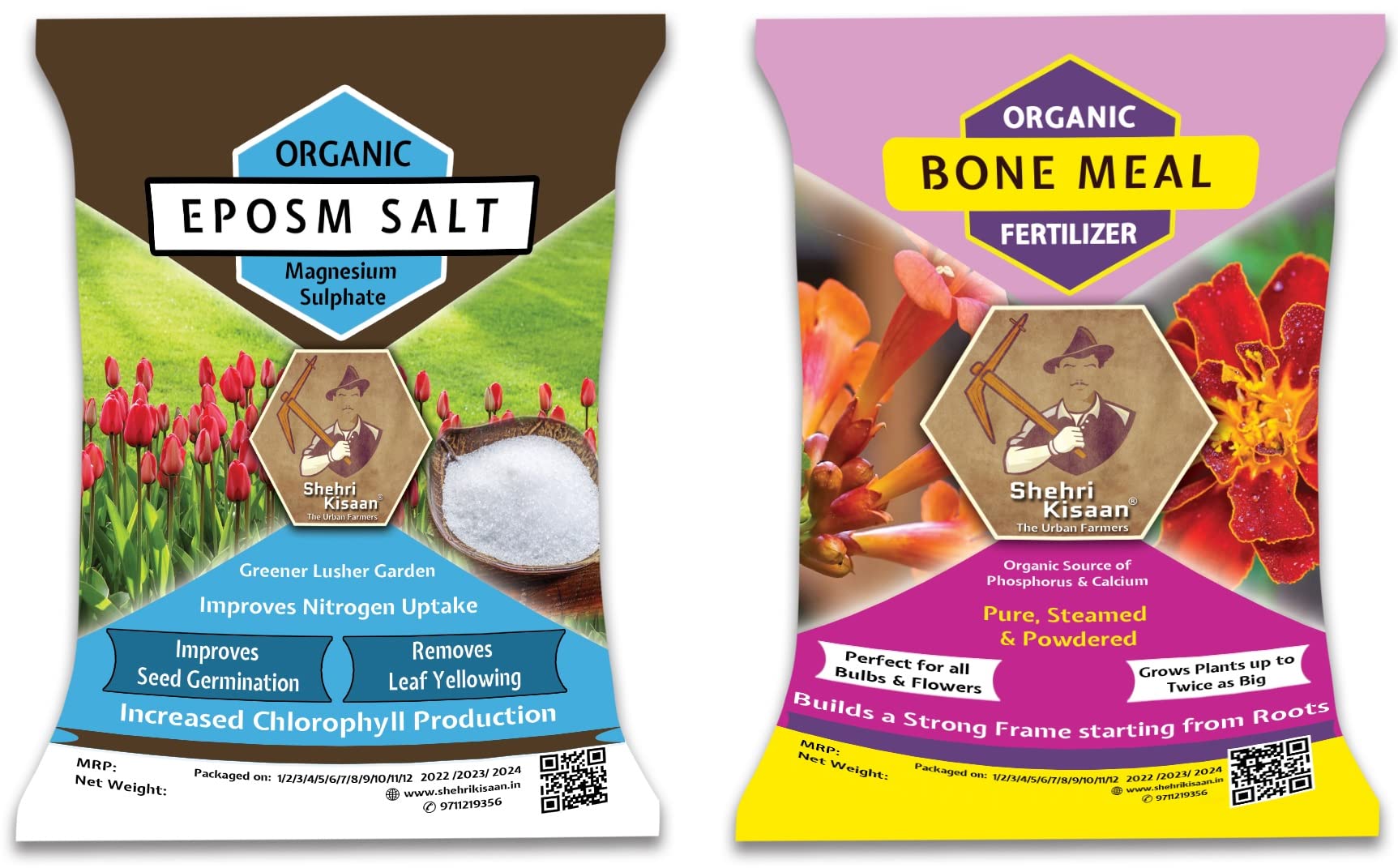 Shehri Kisaan® 2 in 1 Organic Fertilizer Combo | Epsom Salt 450 grams + Odorless Bone Meal 500 grams | Total 950 grams | Magnesium, Sulphur, Nitrogen, Phosphorous & Potassium for Garden & Plants (B0B9XRQBBF) Amazon Price History, Amazon Price Tracker