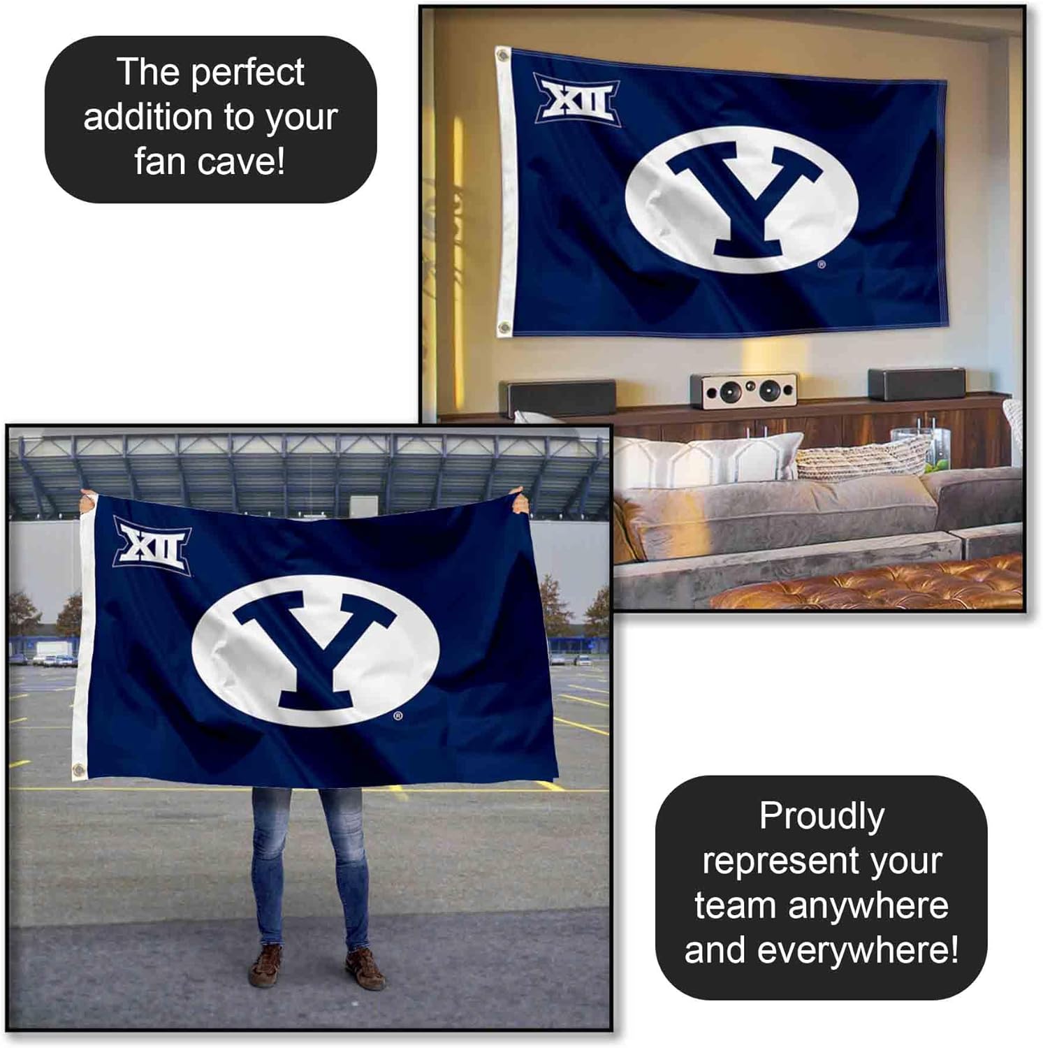 College Flags & Banners Co. Brigham Young Cougars Big 12 Conference Large Grommet Banner Flag