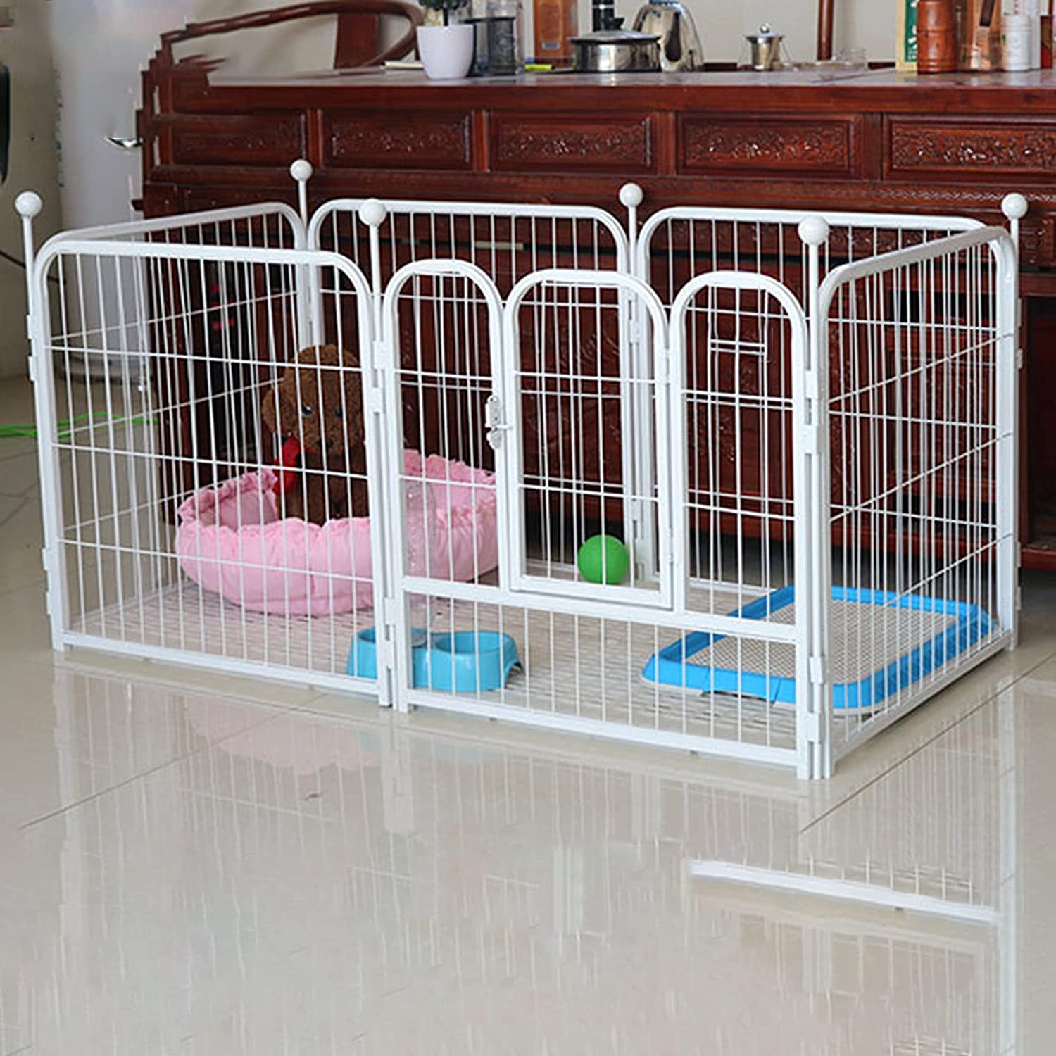BICIBO Playpen for Dogs,Dog Playpens for Small,Foldable Puppy Dog Pen Huntch Cat Fence 6 Panel - Highest 100cm (White 142 * 71 * 80suitable for 15KG)