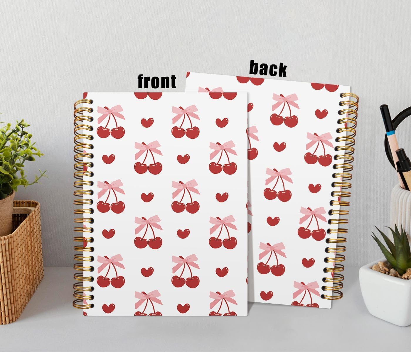 Cute Cherry Bow Notebook,Coquette Red Cherry Lined Spiral Notebook Hardcover,College Ruled Notebook,Office School Journal Notebook for Work,5.5x8.3 Inch 80 Pages,Gifts for Women Teen Girl - Image 3