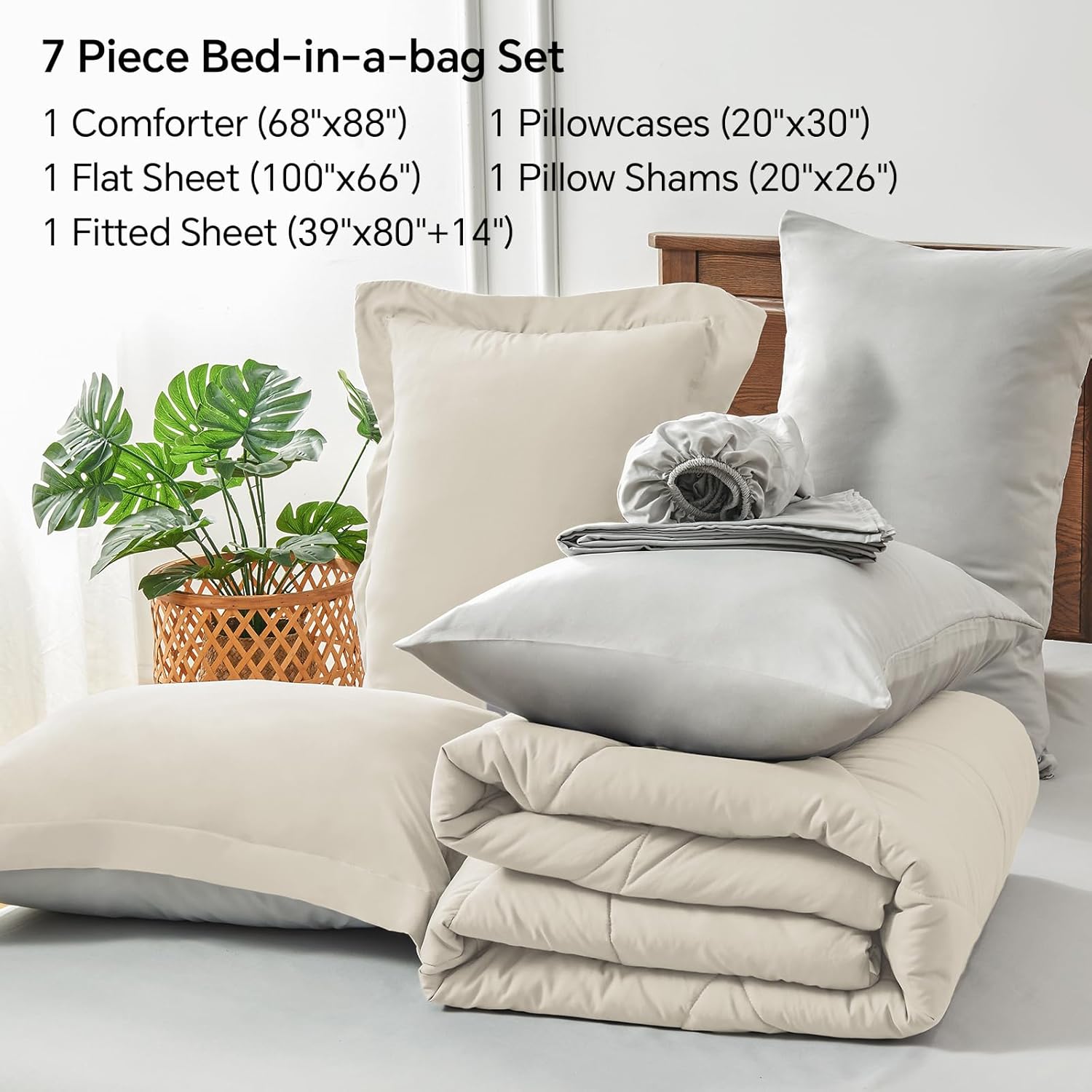 BEDELITE Twin XL Comforter Set 5 Pieces Bed in A Bag - Soft Microfiber Reversible Twin Extra Long Beige Bed Set with Comforters, Sheets, Pillowcase & Sham, Cozy Bedding Sets for College Dorm Room - Image 5