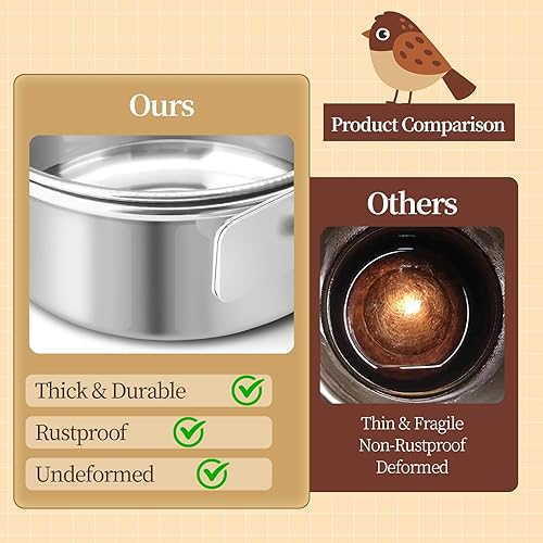 Miniatura 3 de Cuencos de acero inoxidable con abrazadera, comedero para pájaros, 10 onzas, 20 onzas, 30 onzas, para hámster de pájaro pequeño con soporte, cada